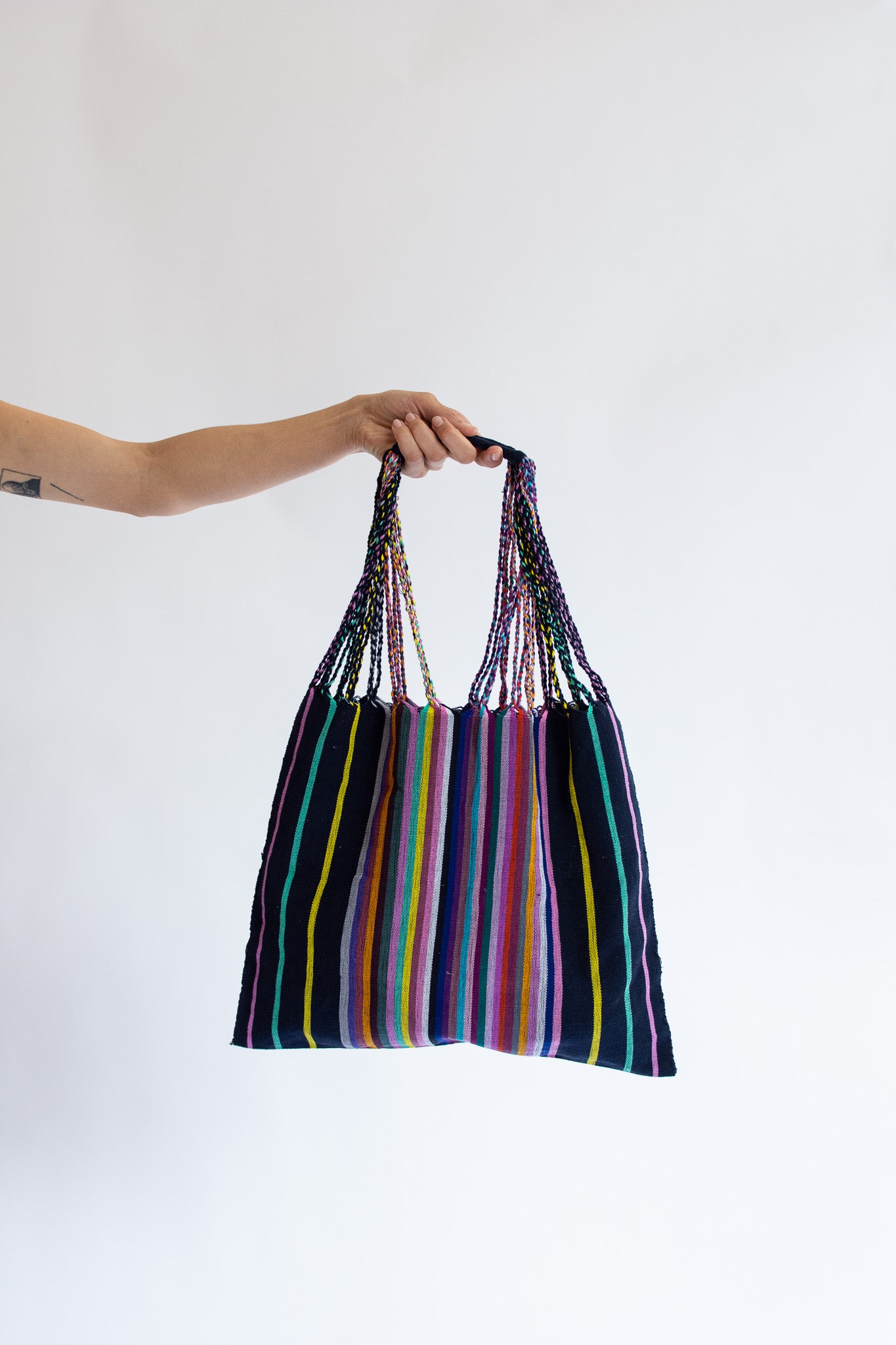 MR. LARKIN, Mercado Woven Market Bag, Stripe Black