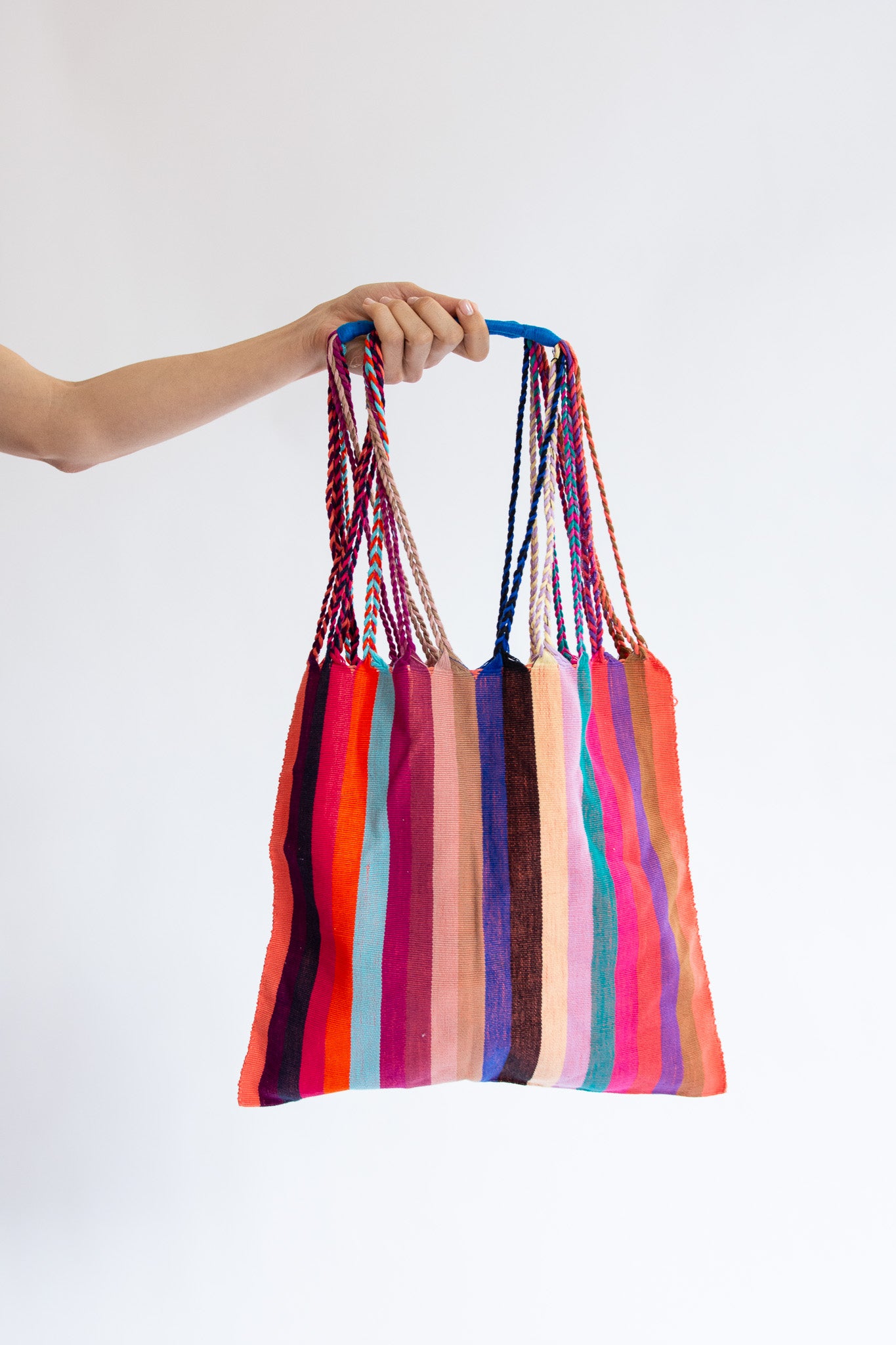 MR. LARKIN, Mercado Woven Market Bag, Stripe Poppy