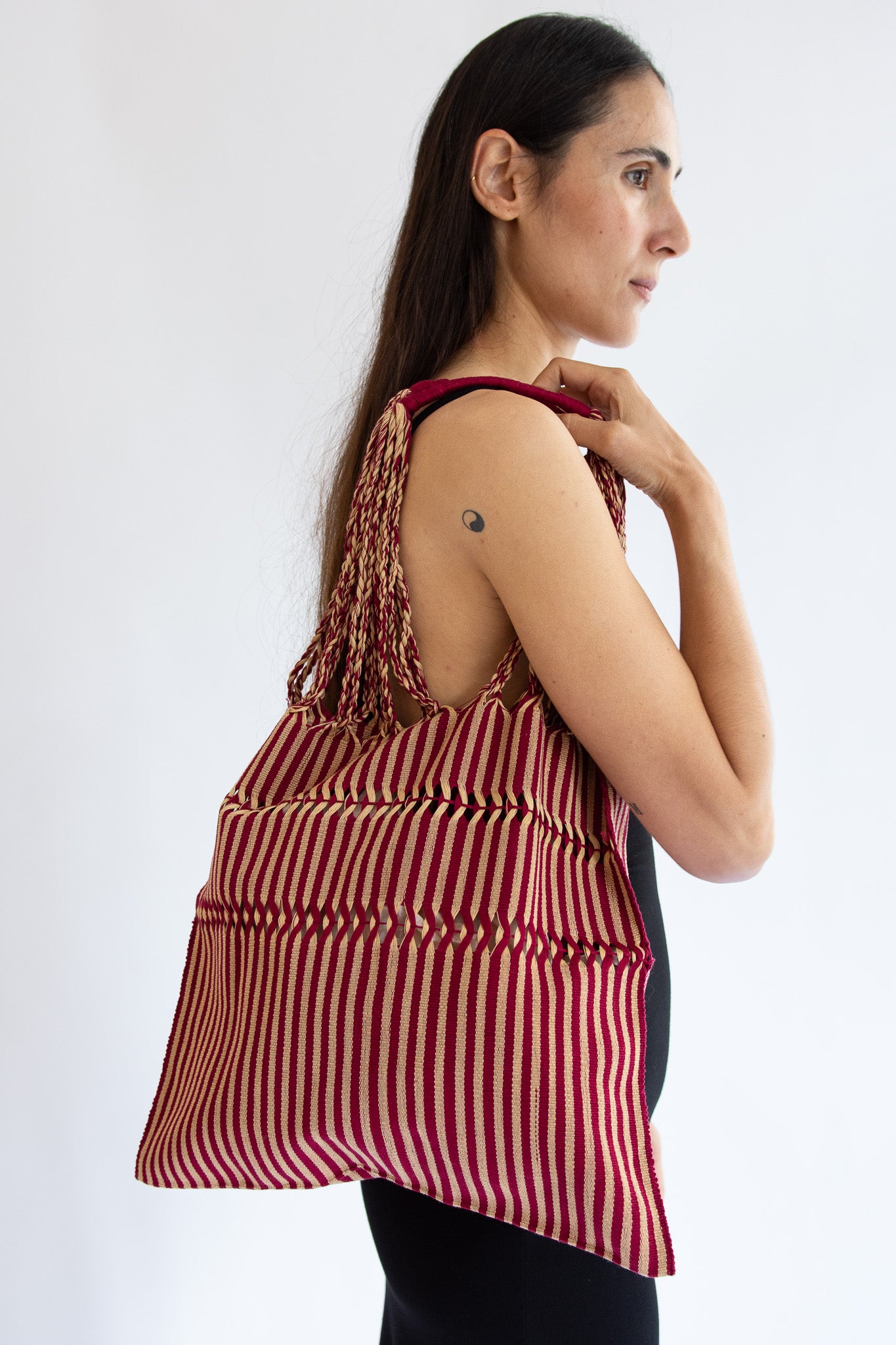 MR. LARKIN, Mercado Woven Market Bag, Stripe Brick