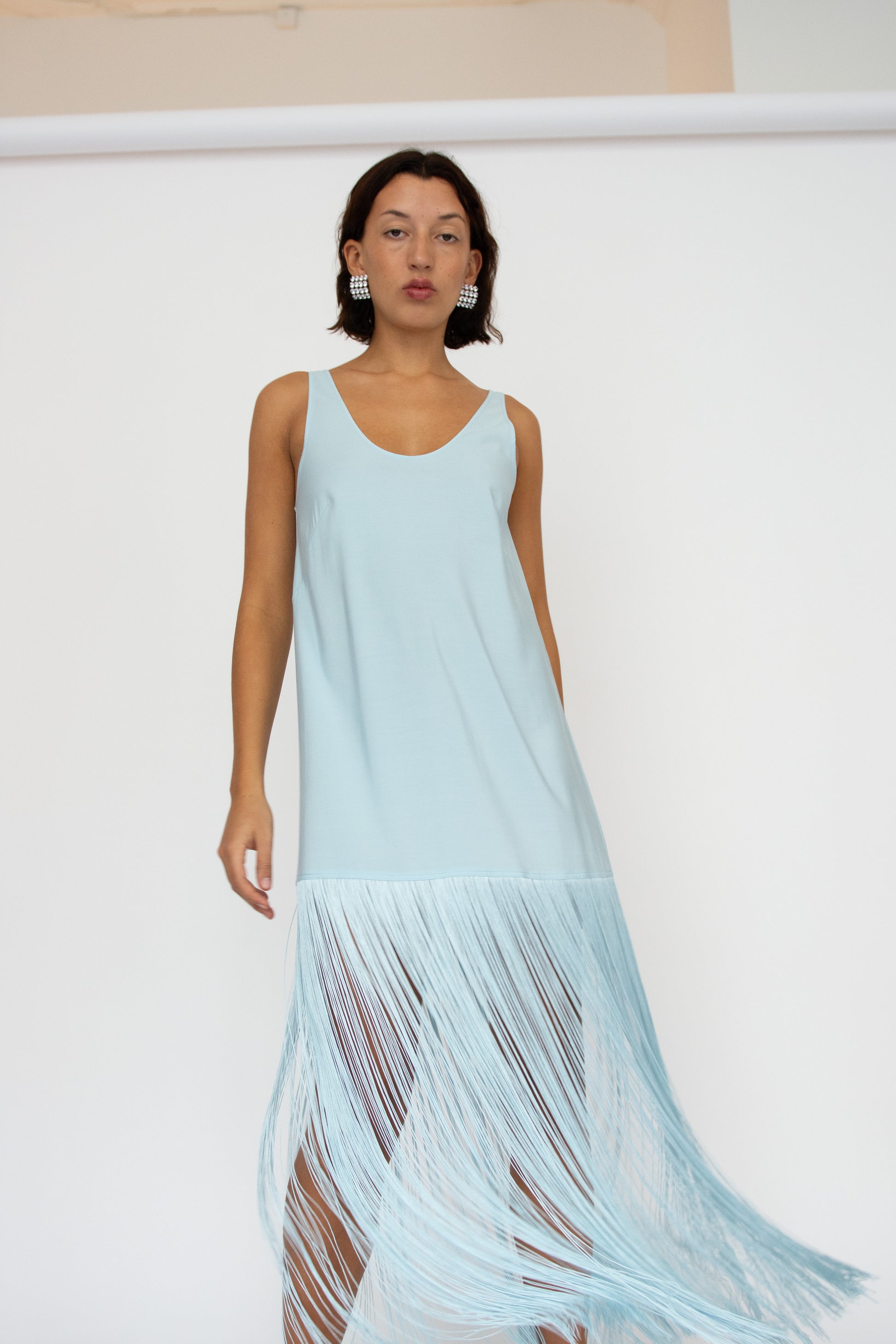 tassel dress blue Light Blue Strapless Tassel Rhinestone Mini Dress 10