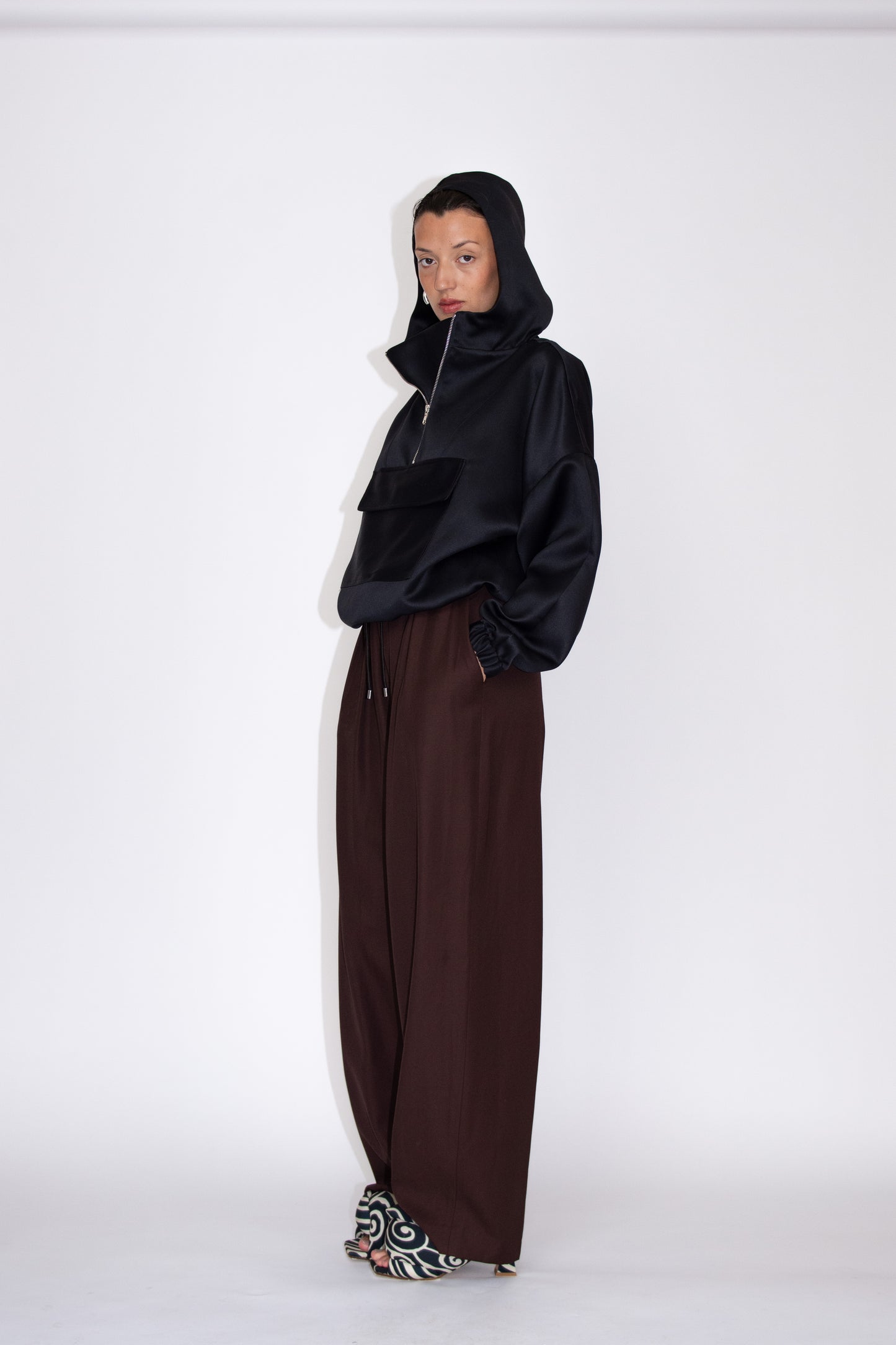 NOMIA, Cropped Hooded Anorak, Black