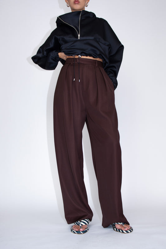 NOMIA, Wide Leg Pleated Trouser, Carob