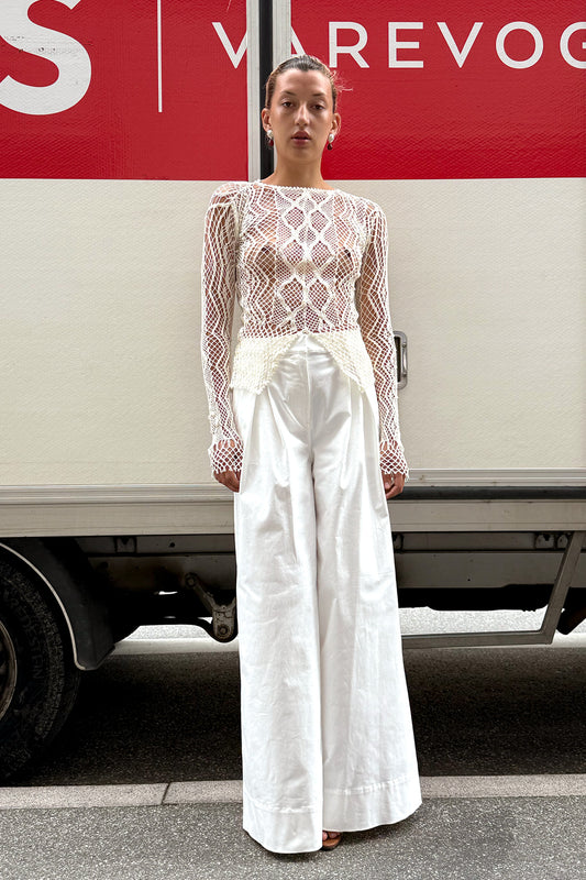 EUCHRONIA, Longsleeved Lace Tee, Off White