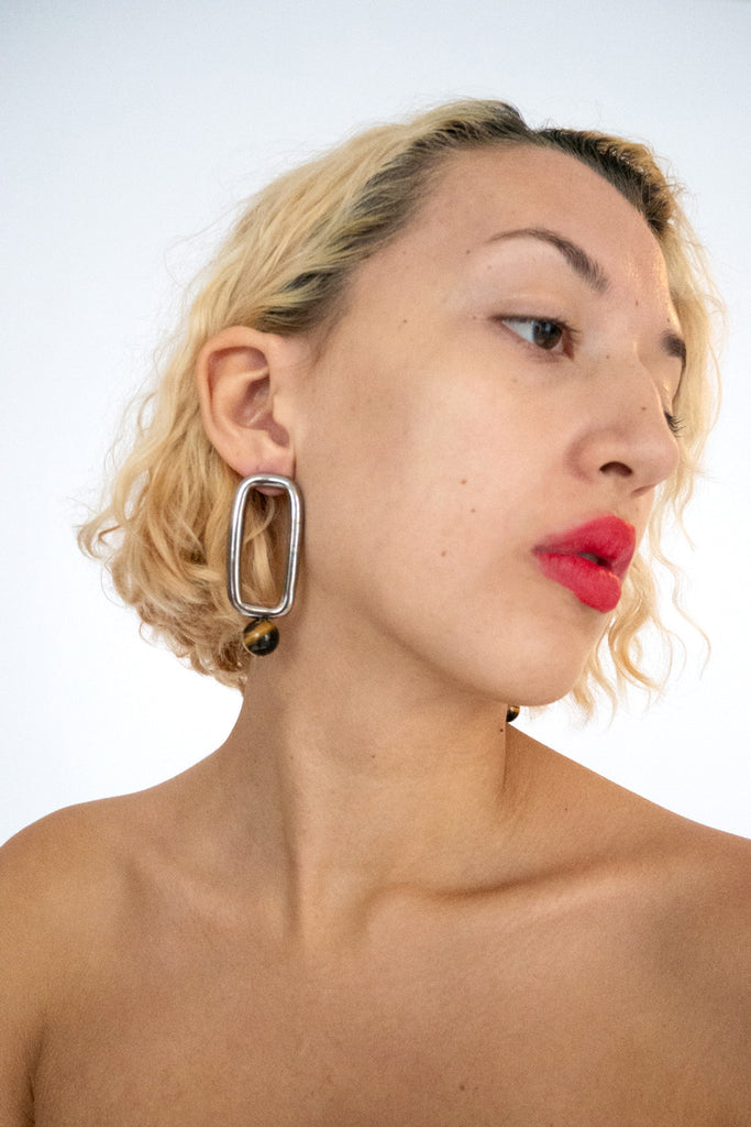 HER NEW TRIBE, Anna Earrings, Coin w Tiger Eye