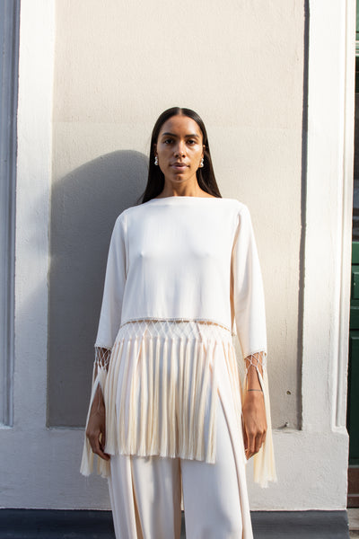 MR. LARKIN, Tara Fringe Top, Sheer Pink – Mr. Larkin