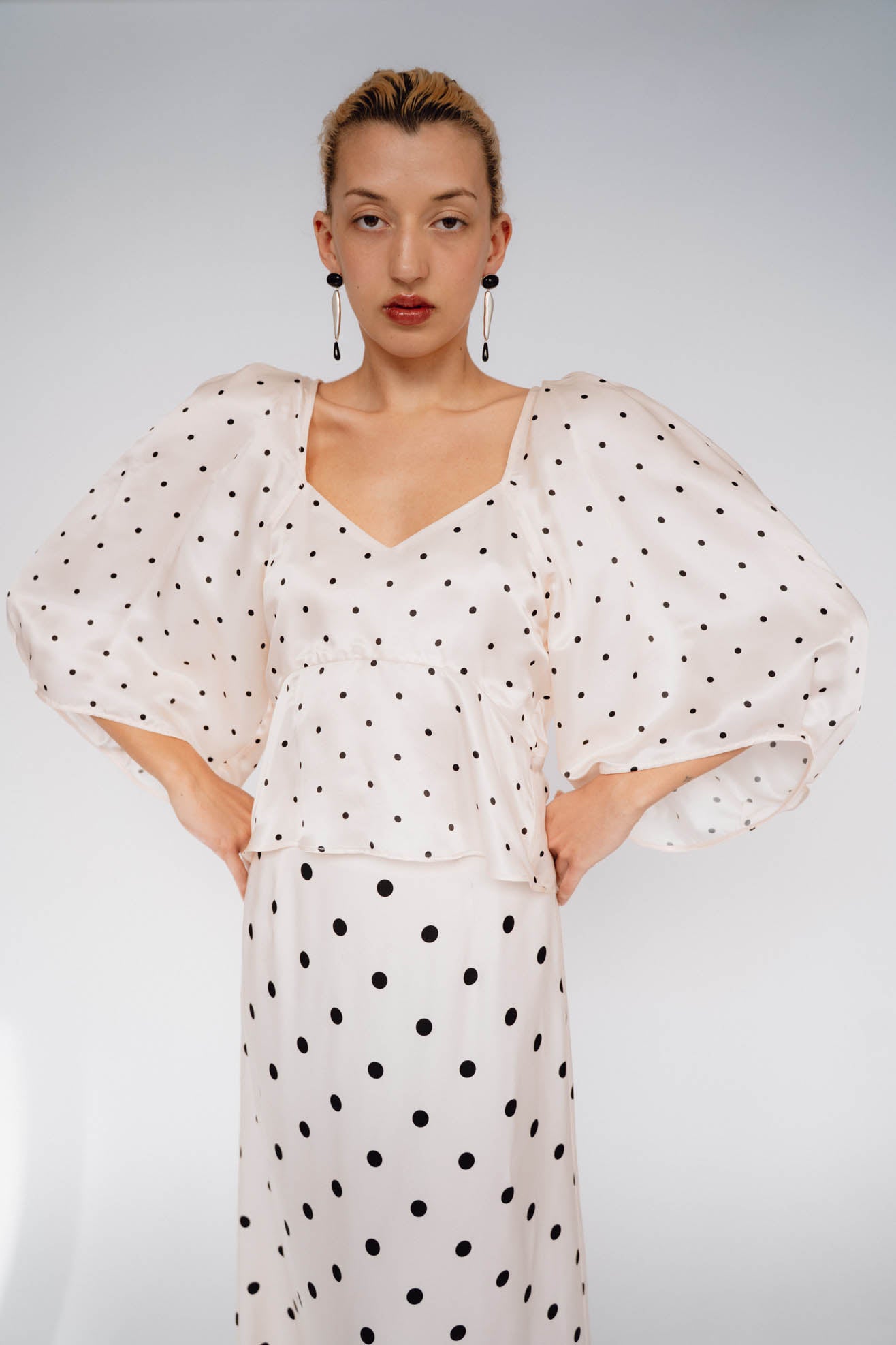 MR. LARKIN, Lexi Top, Sheer Pink/Black Tiny Dot