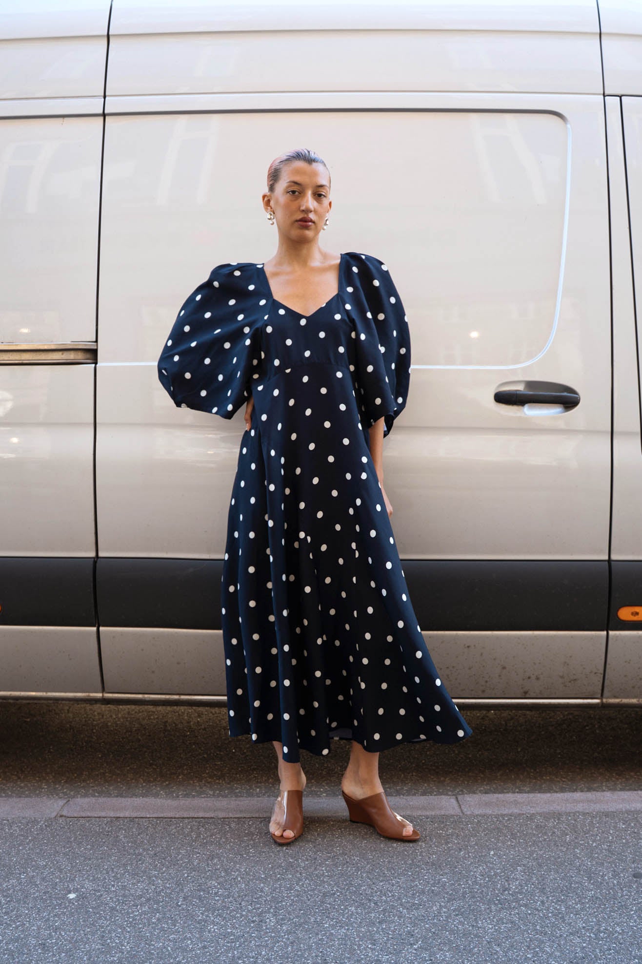 MR. LARKIN, Lexi Dress, Ink/Ivory Big Dot