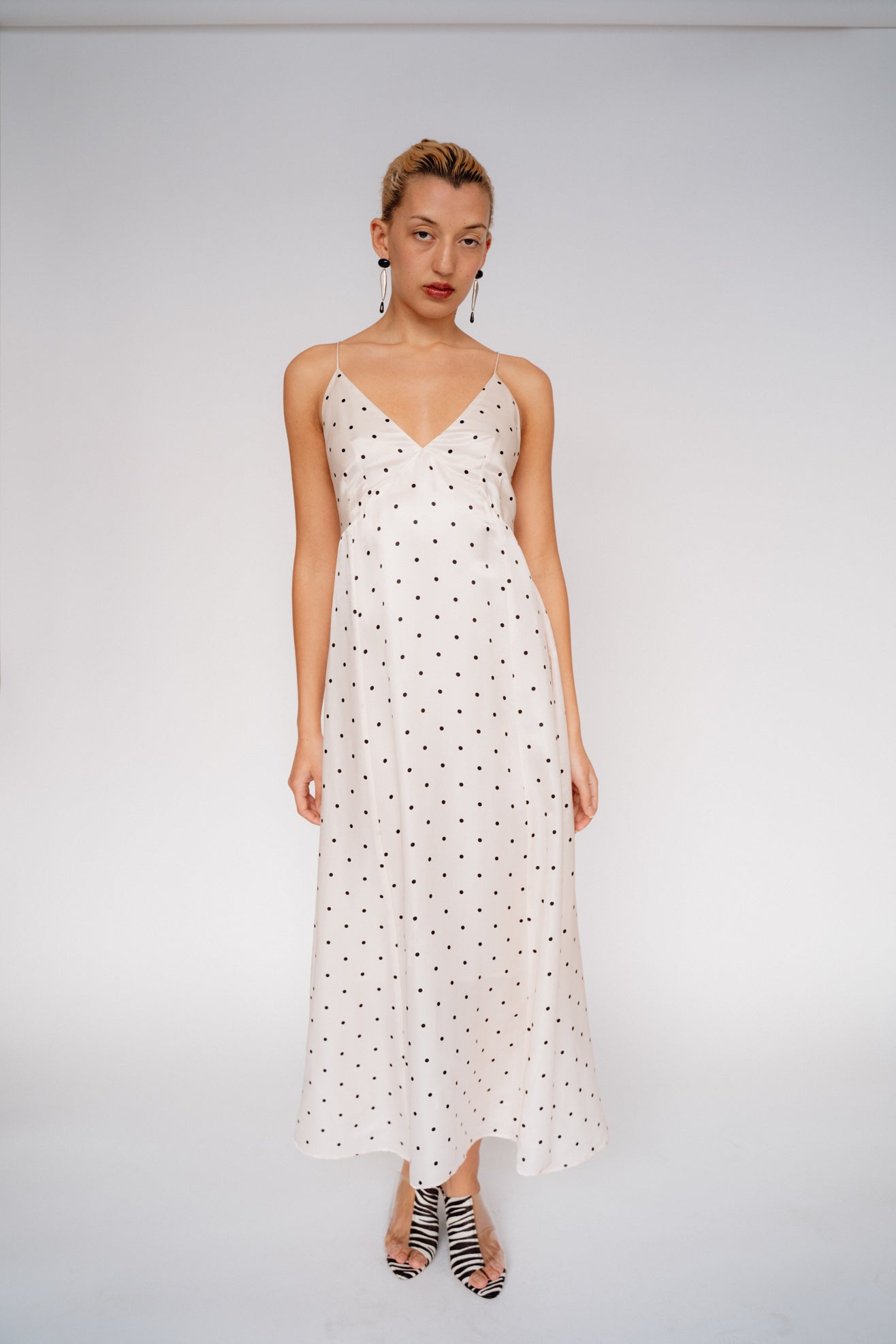 MR. LARKIN, Margot Sun Dress, Sheer Pink/Black Tiny Dot