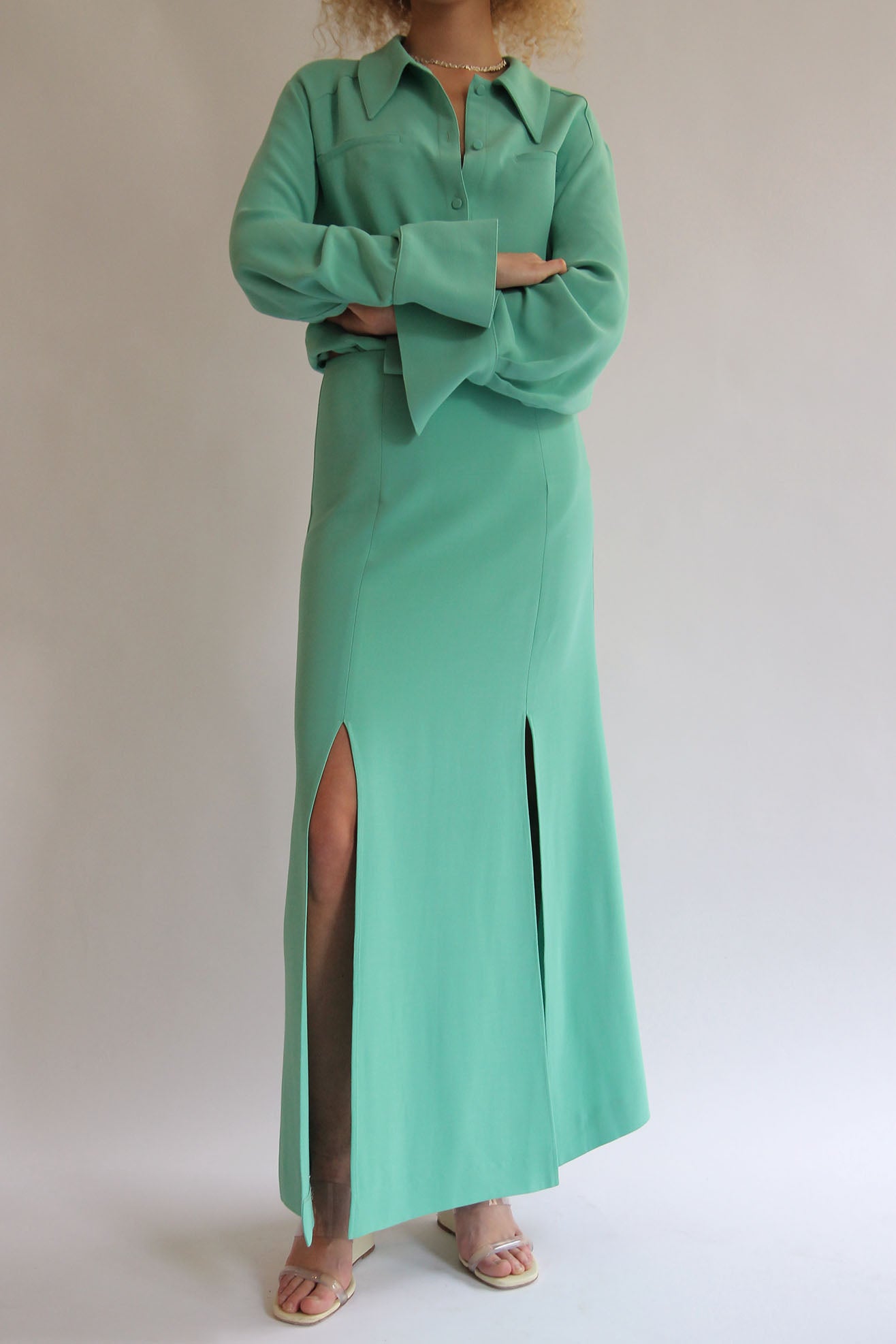 MR. LARKIN, Long LouLou Skirt, Soft Jade