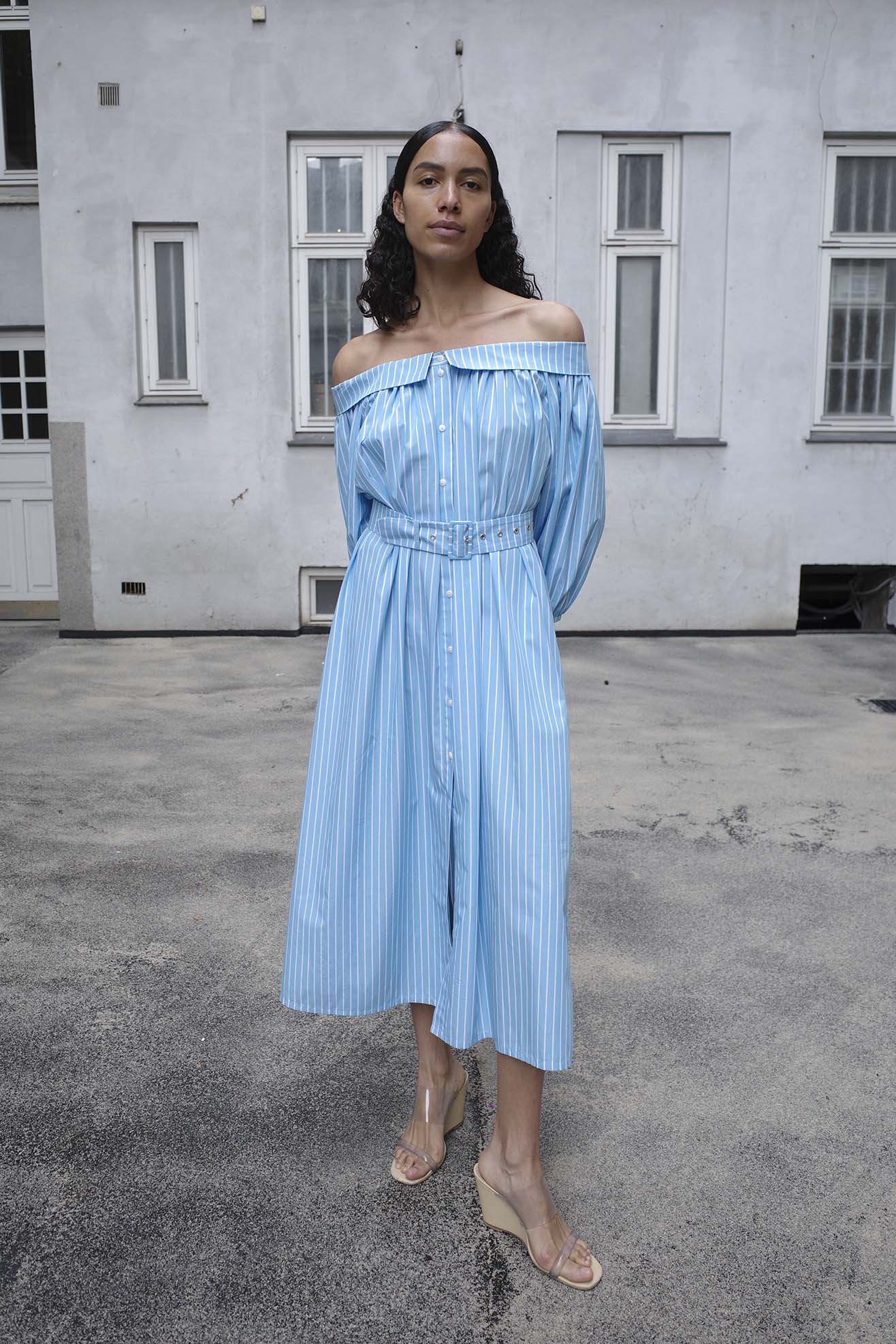 MR. LARKIN, Sutton Dress, Cerulean Stripe