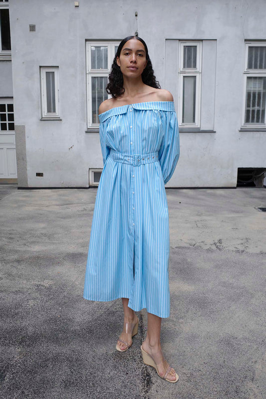 MR. LARKIN, Sutton Dress, Cerulean Stripe