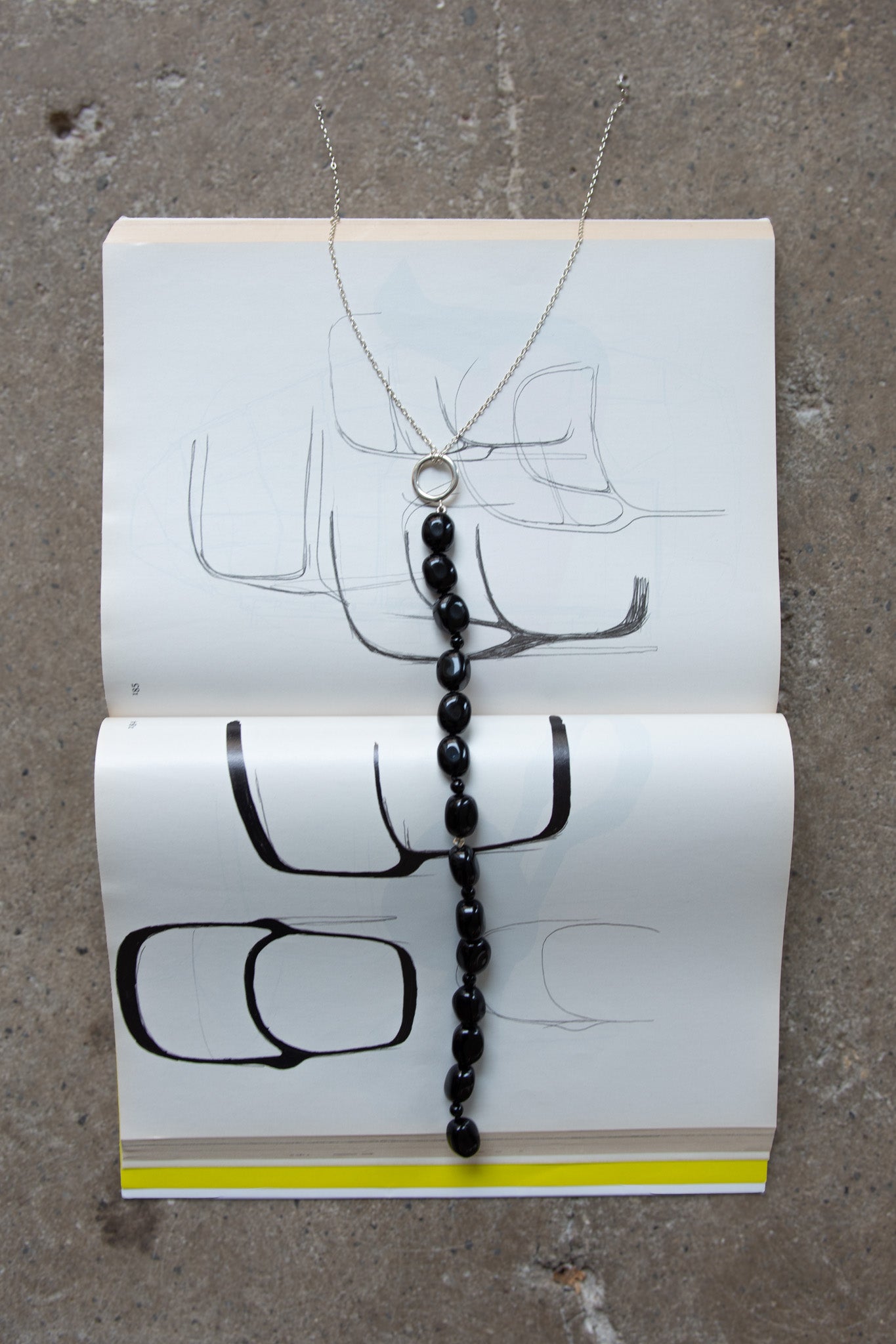 AGMES, Long Selma Pendant, Silver/Onyx