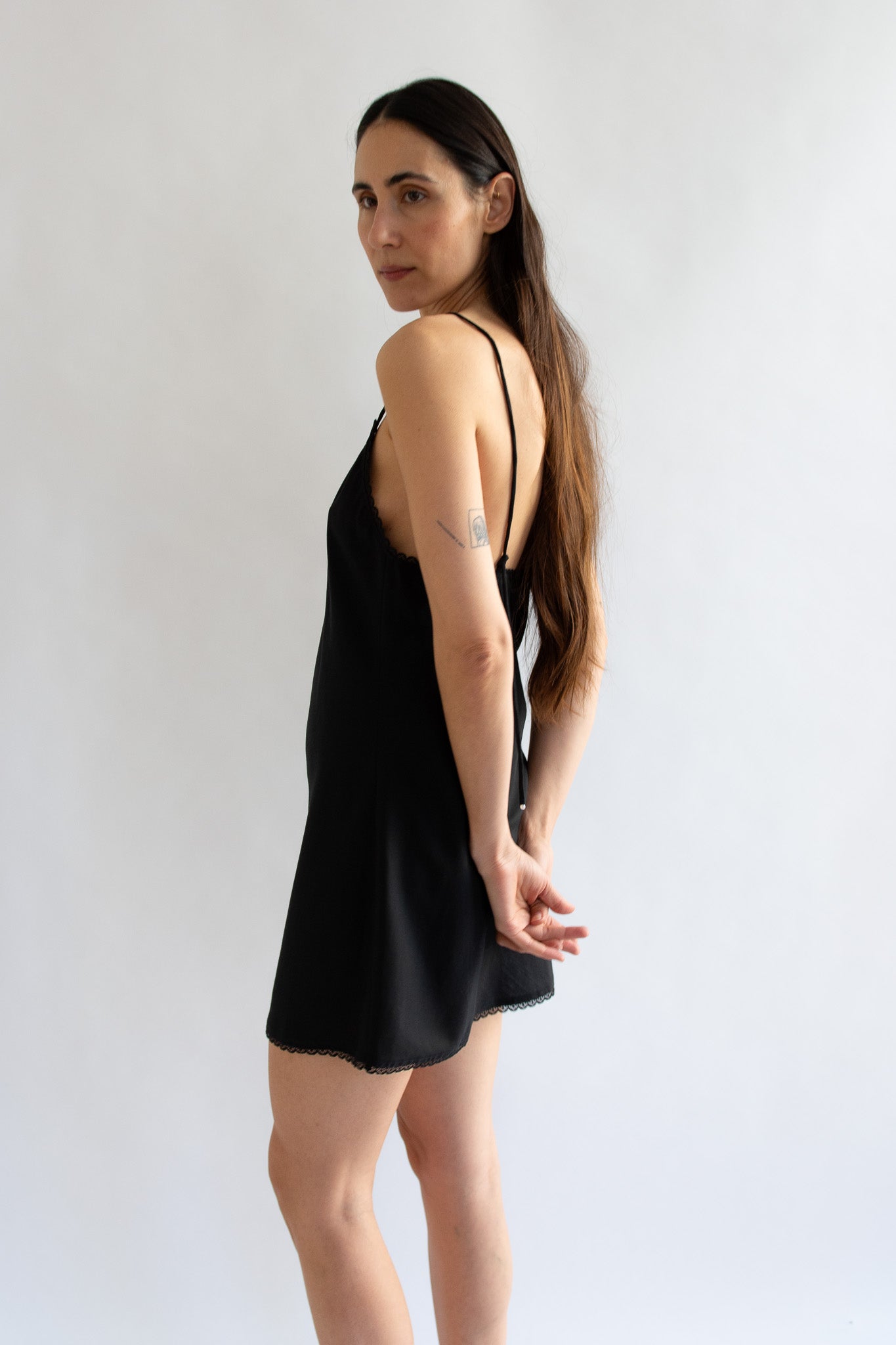 MR. LARKIN, Mini Slip Dress, Black