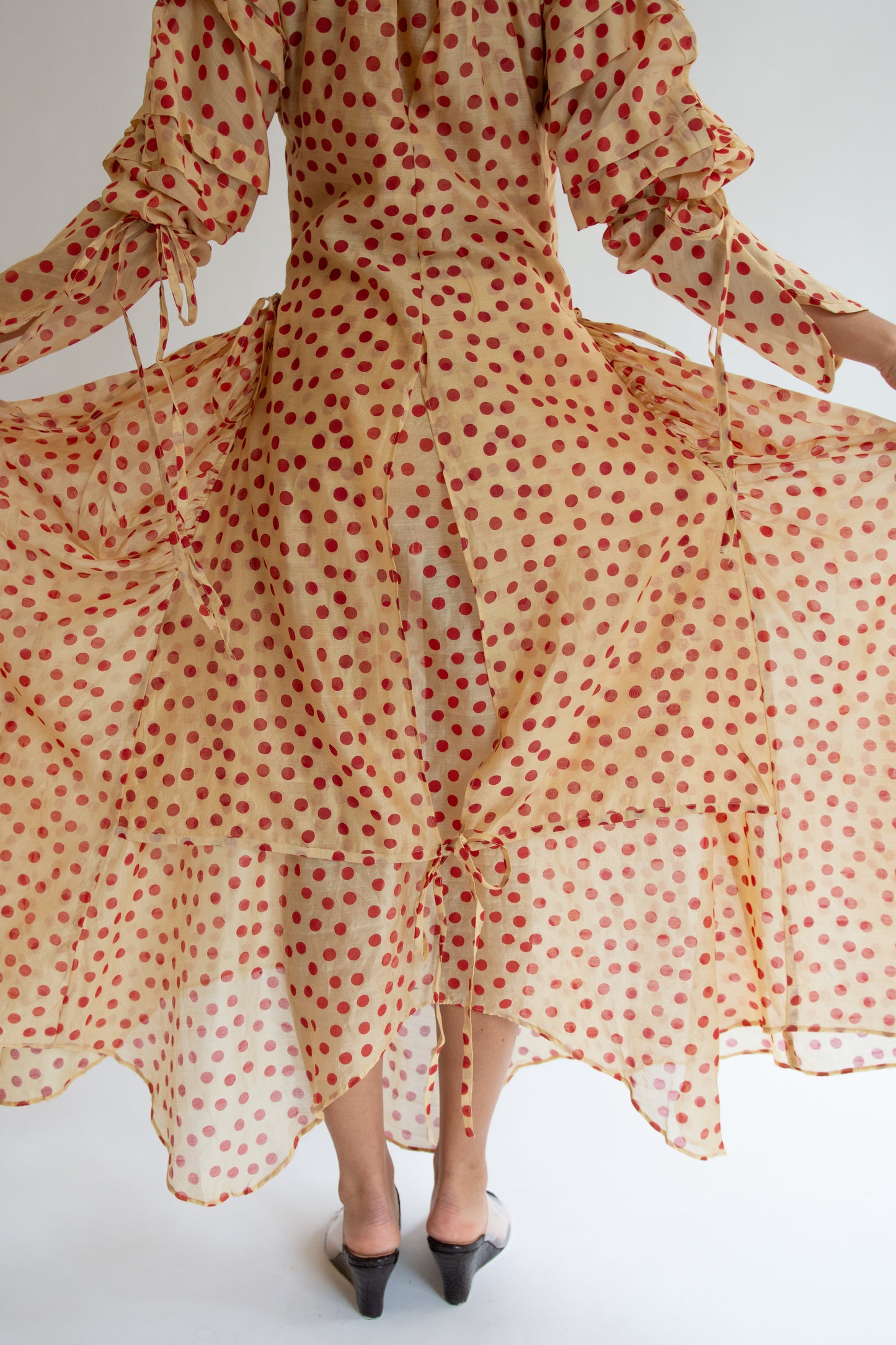 TIGRA TIGRA, Blockprint Dot Rucha Dress, Tea Stain Red w. Tiger Embroidery