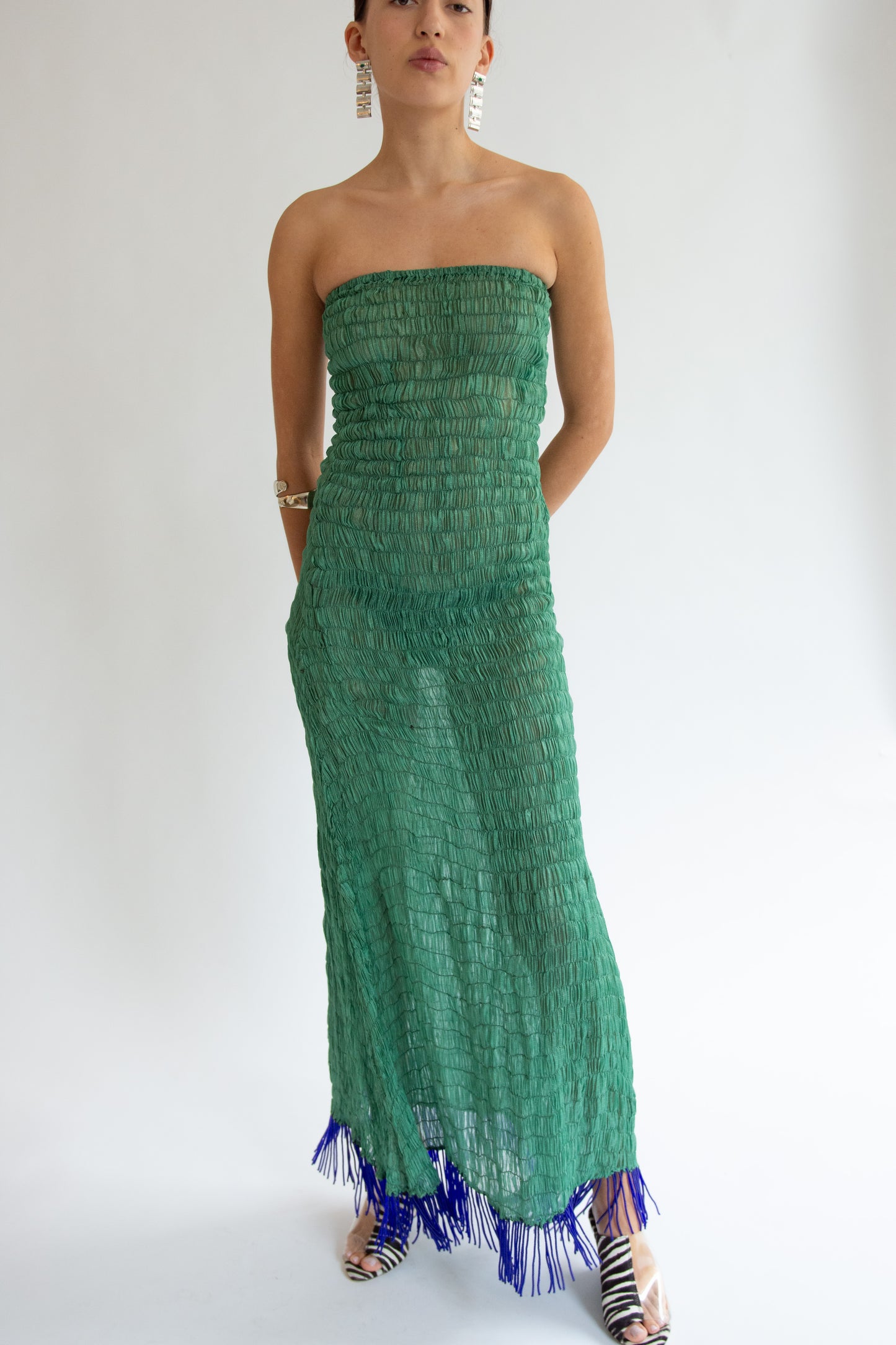 TIGRA TIGRA, Gathered Kota Dress with Beaded Fringe, Jade Green – Mr. Larkin