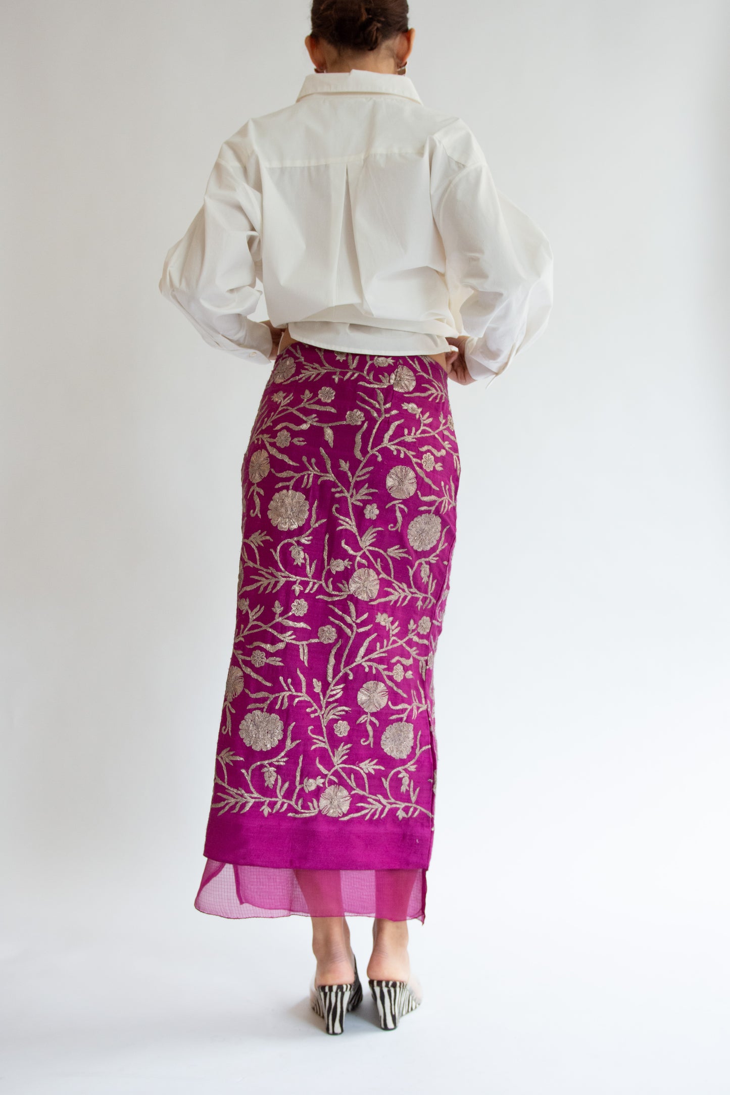 TIGRA TIGRA, Kasab Slip Skirt with Kota, Magenta