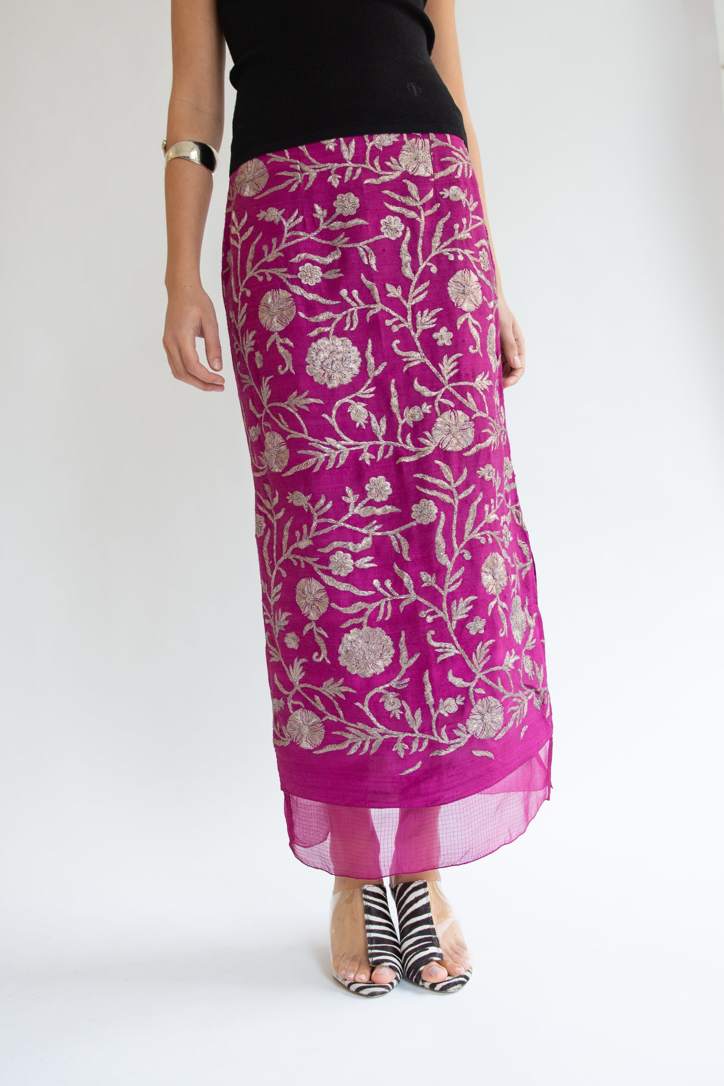 TIGRA TIGRA, Kasab Slip Skirt with Kota, Magenta
