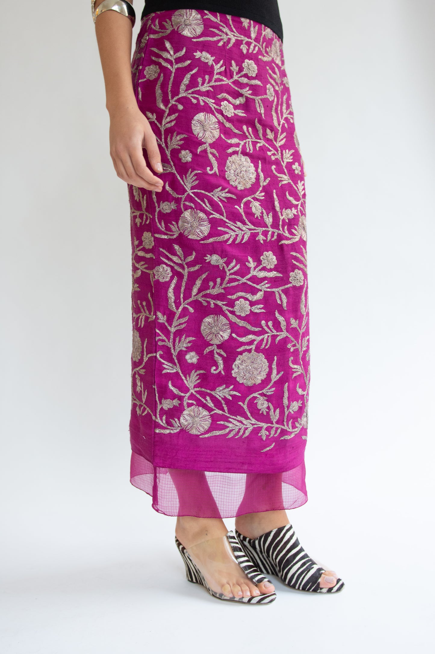 TIGRA TIGRA, Kasab Slip Skirt with Kota, Magenta