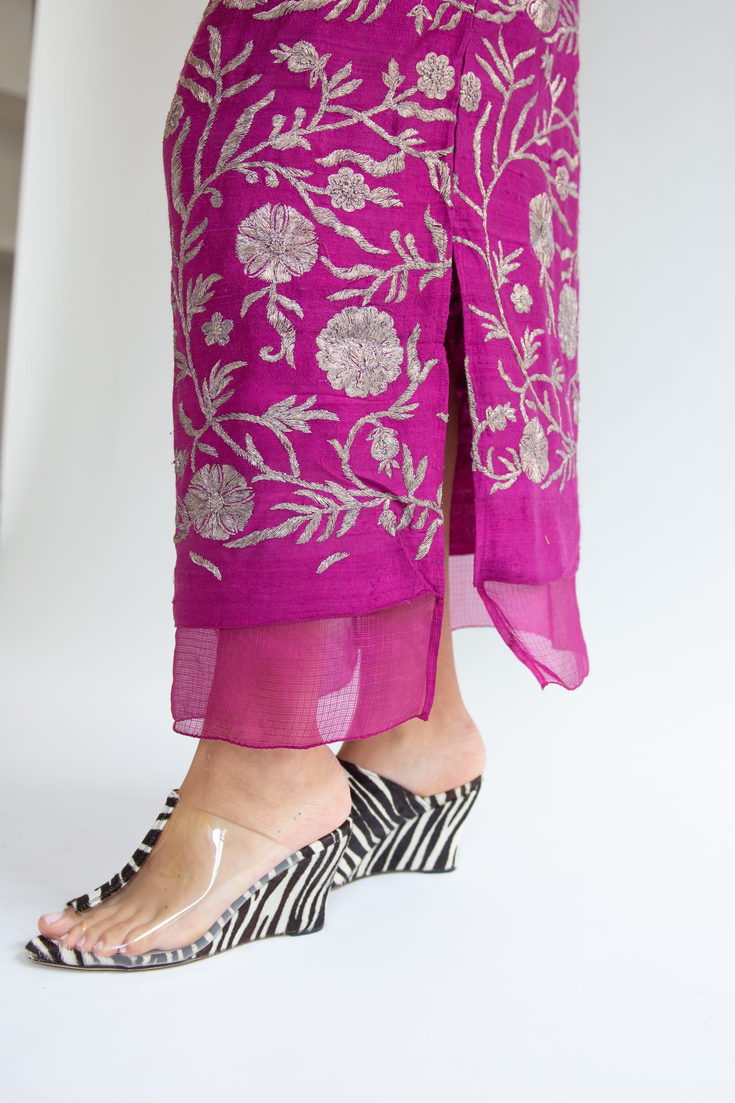 TIGRA TIGRA, Kasab Slip Skirt with Kota, Magenta