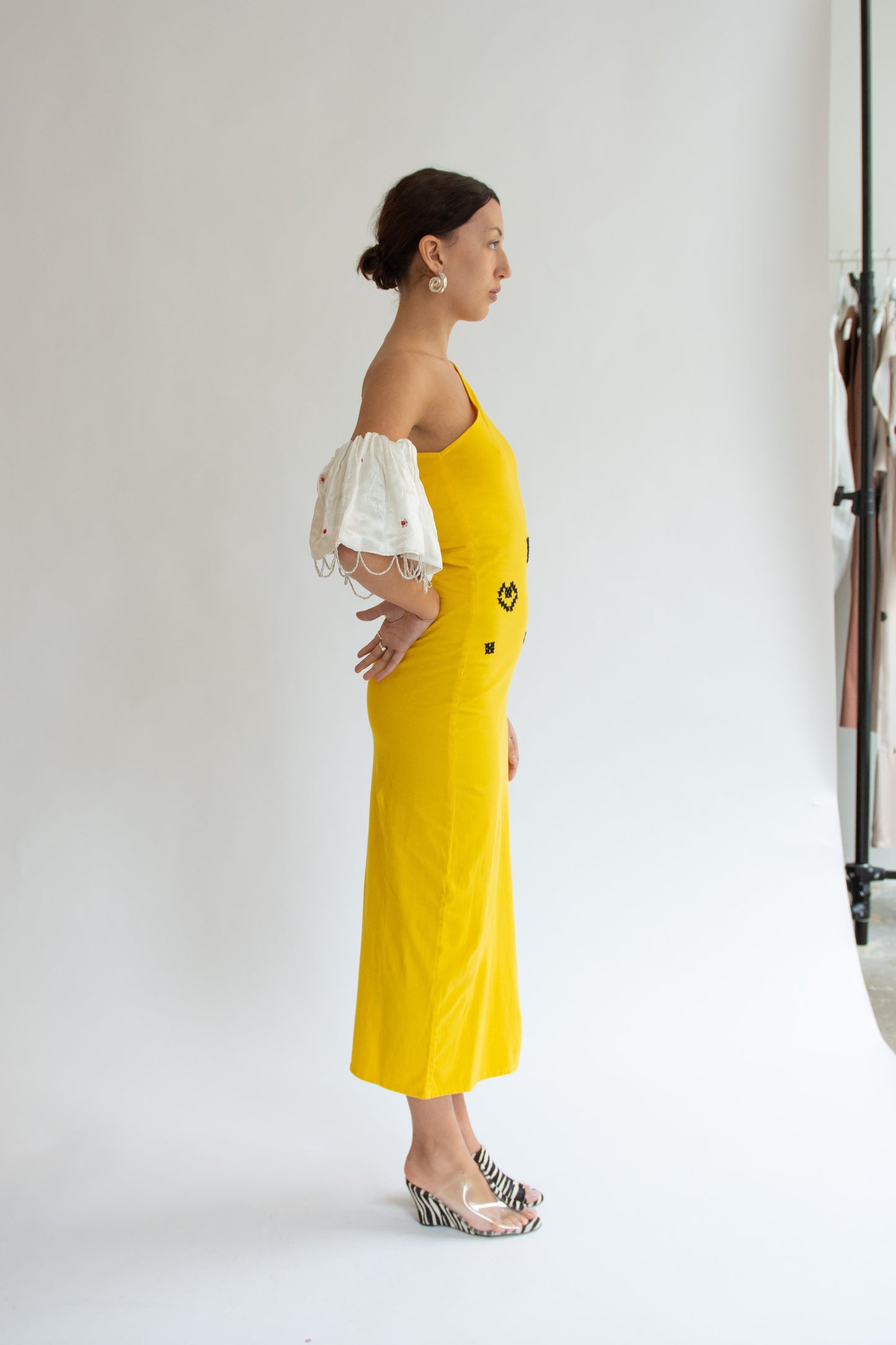 TIGRA TIGRA, T-shirt Dress with Tiger Rabari Embroidery, Yellow/Black