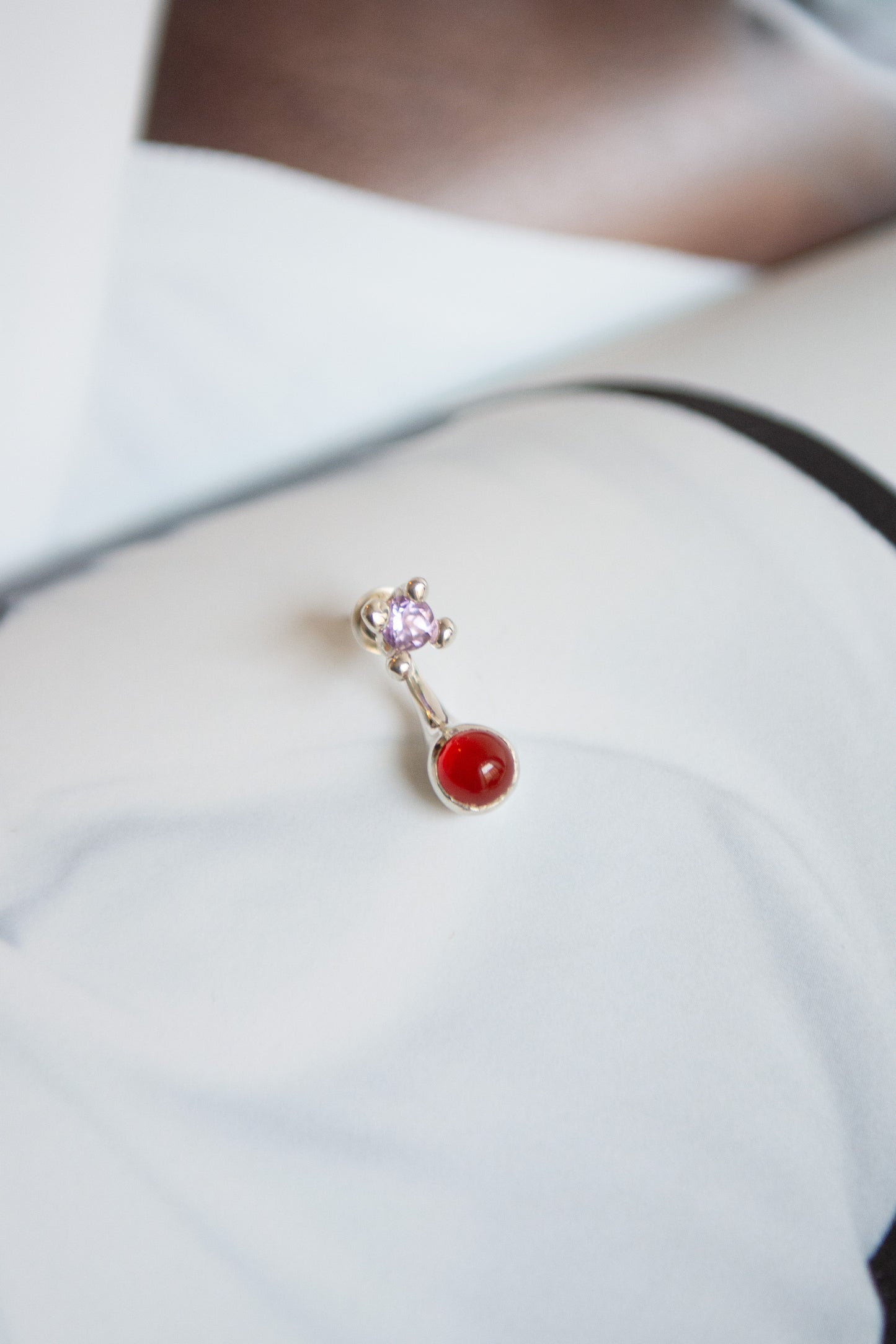 FARIS, Dotto Gem Stud Earrings, Pink Amethyst/Carnelian