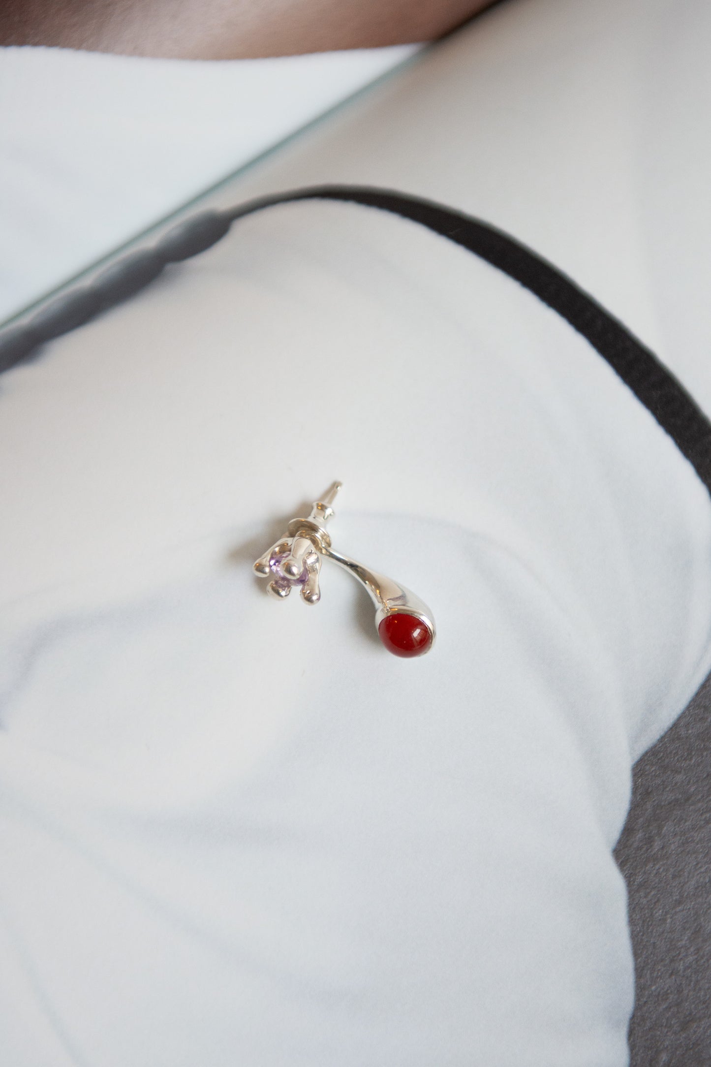 FARIS, Dotto Gem Stud Earrings, Pink Amethyst/Carnelian