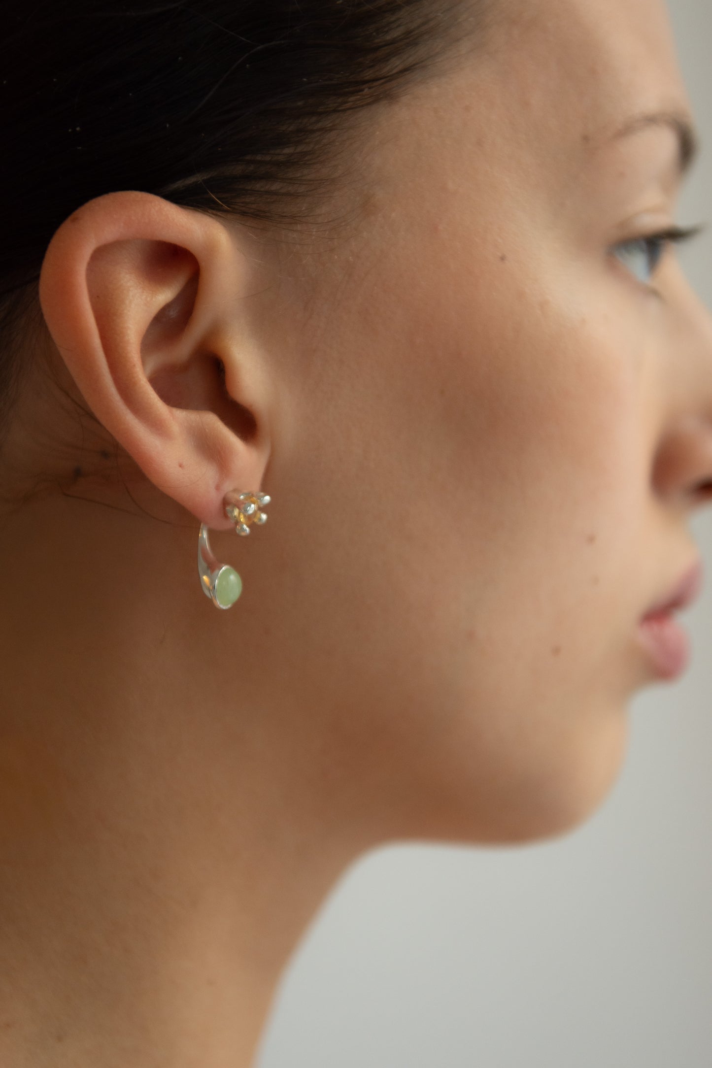 FARIS, Dotto Gem Stud Earrings, Silver/Citrine/Aventurine