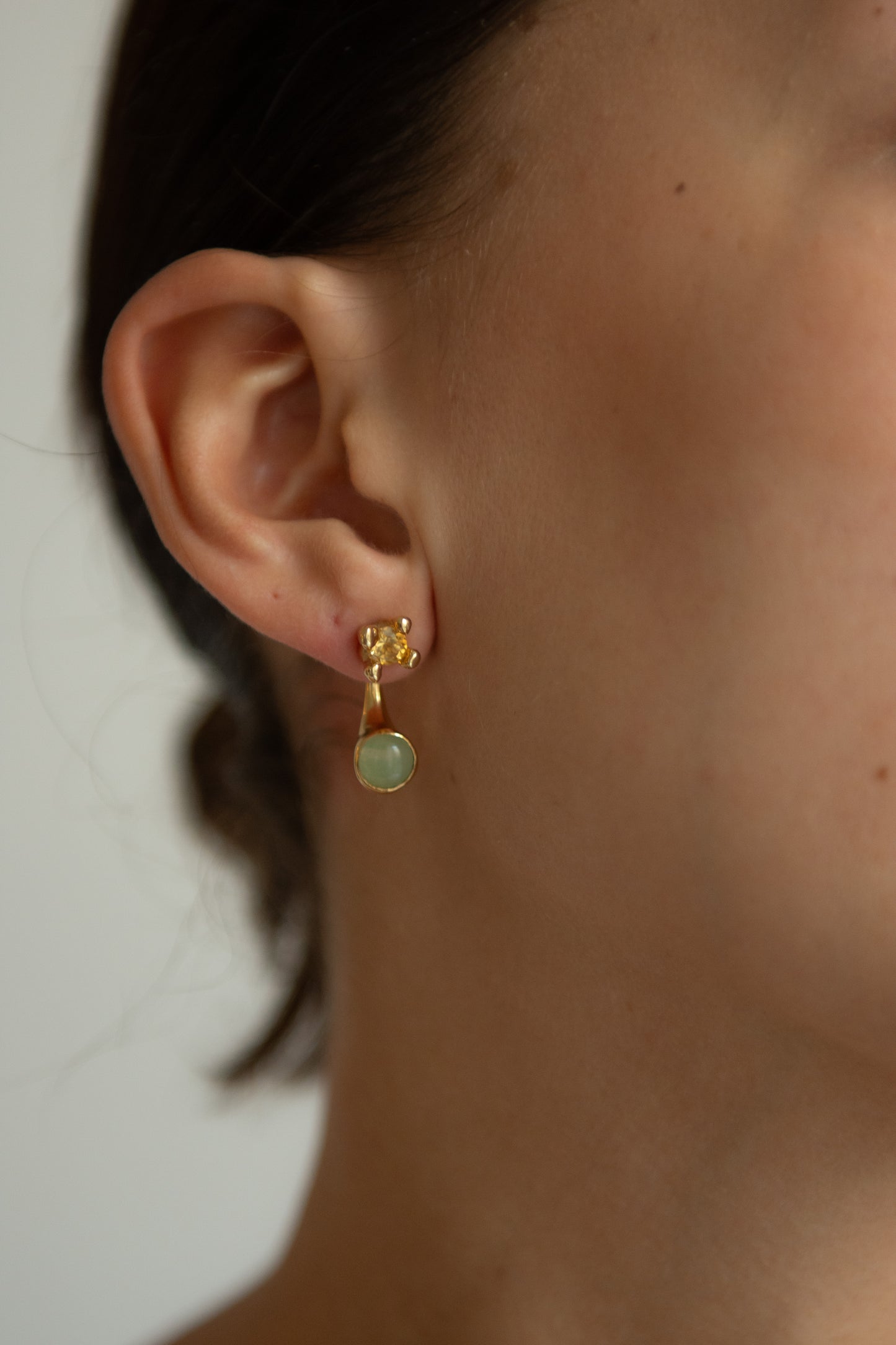 FARIS, Dotto Gem Stud Earrings, Gold/Citrine/Aventurine