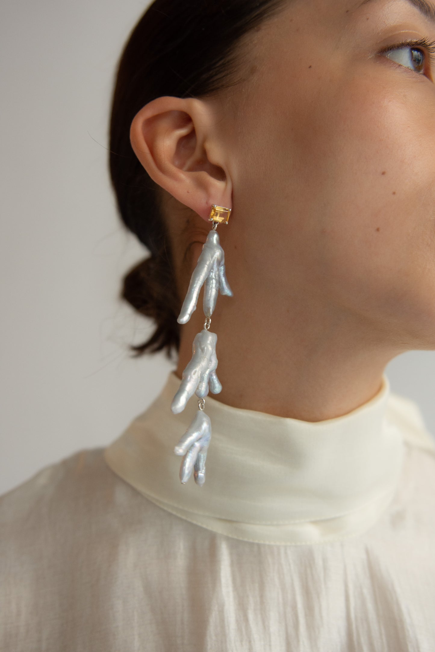 FARIS, Paw Drops Earrings, Silver/Citrine