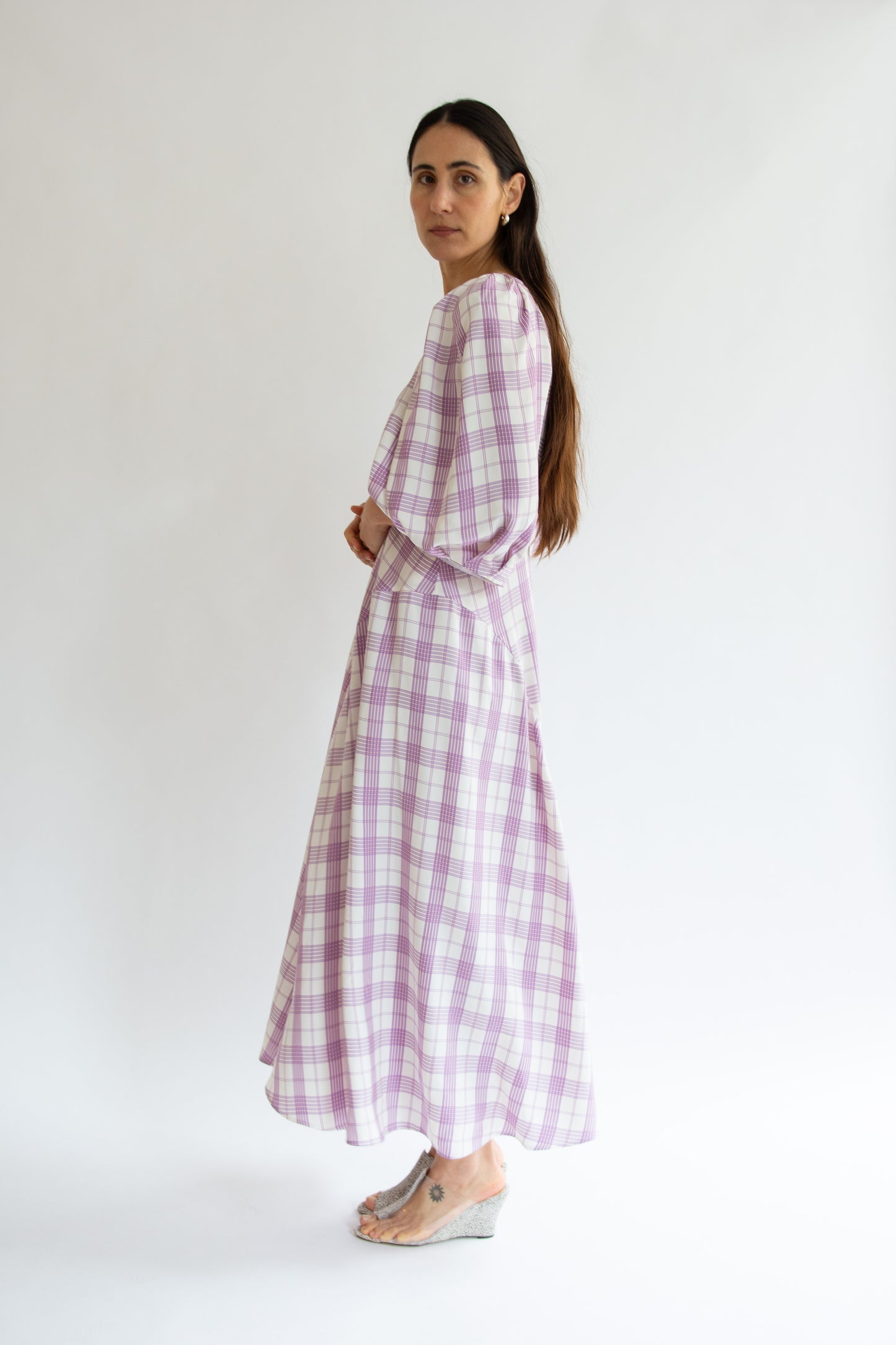 MR. LARKIN, Lexi V-neck Dress, Purple Plaid