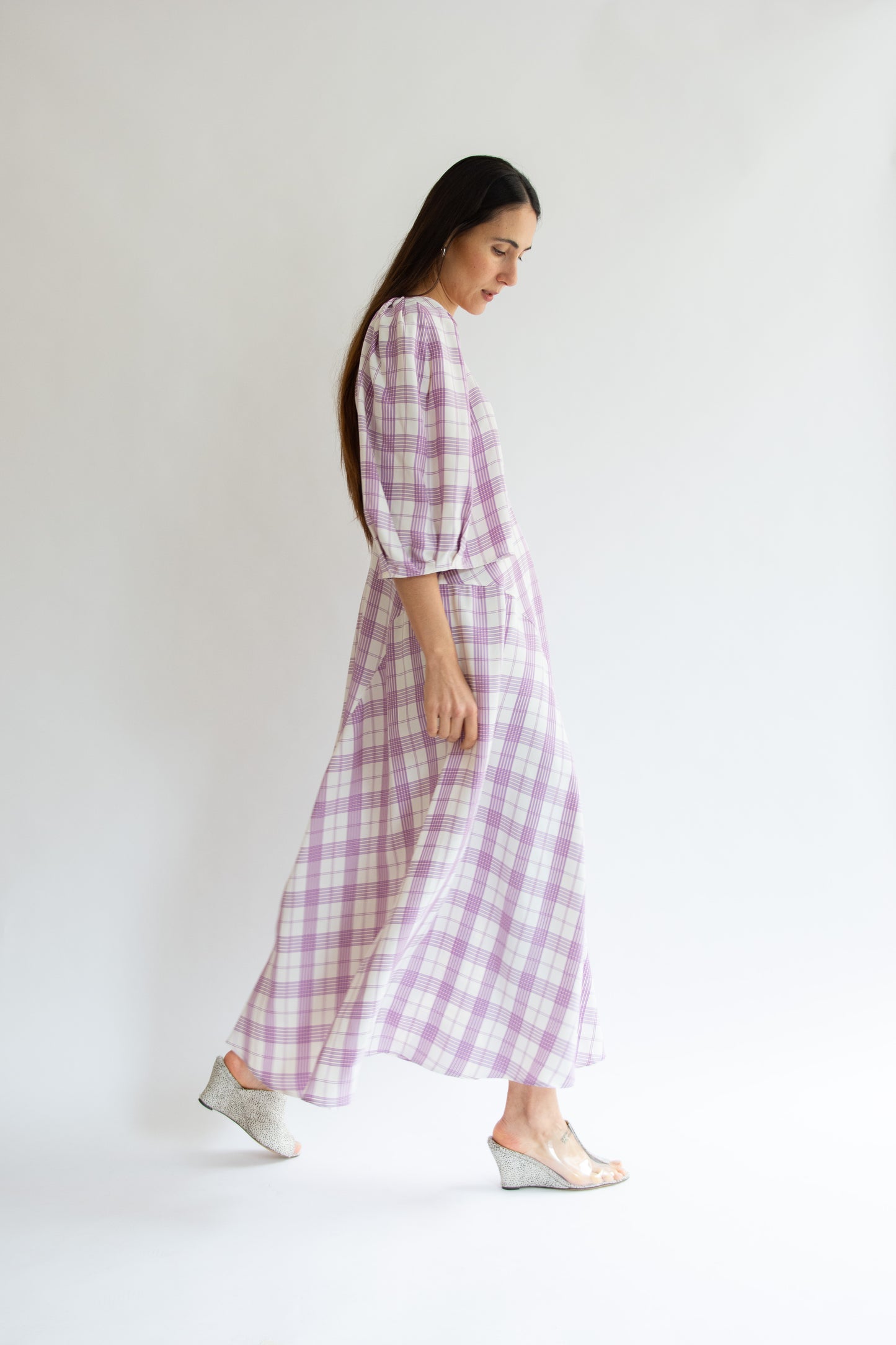 MR. LARKIN, Lexi V-neck Dress, Purple Plaid