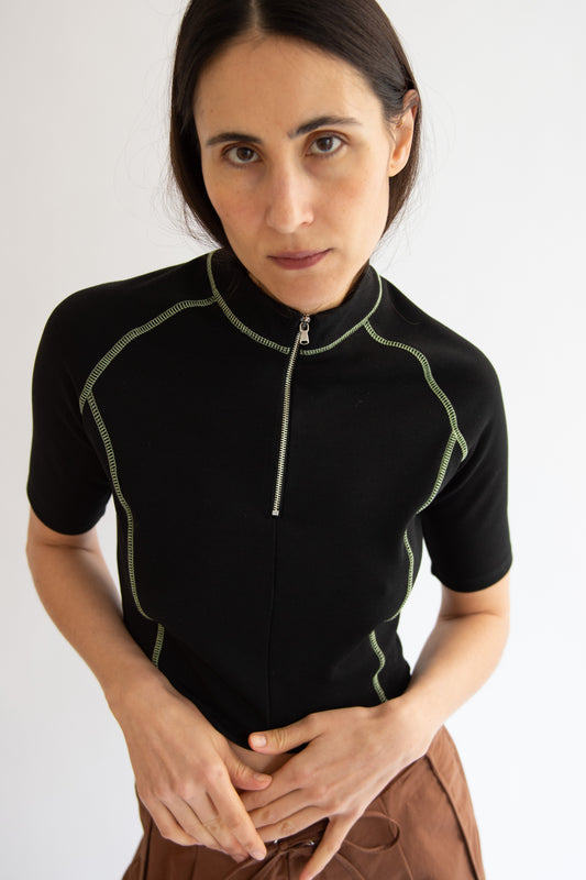 NOMIA, Cropped S/S Scuba Top, Black/Pistachio