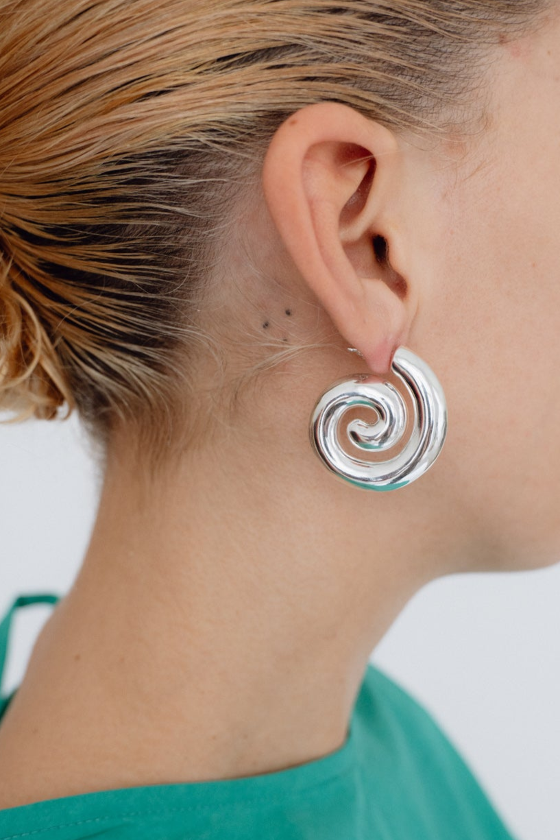 NOMIA, Puffy Spiral Earrings, Silver