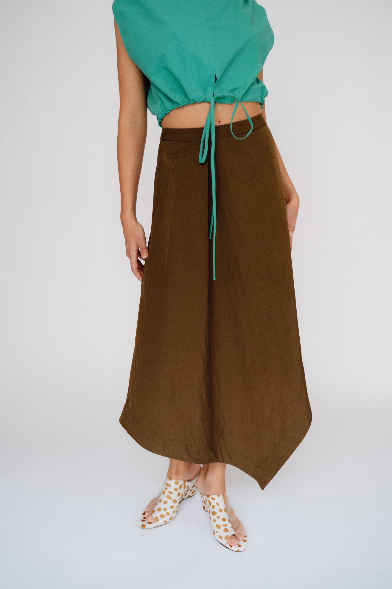 NOMIA, A Line Asymmetric Skirt, Sienna