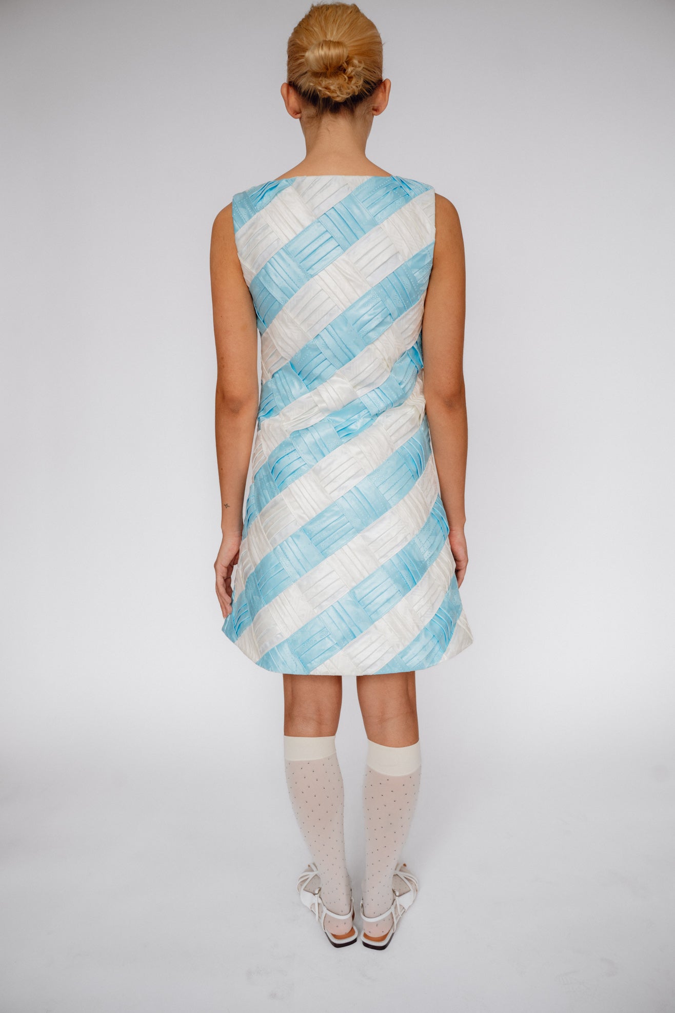 SUPER YAYA, Mini Diana Dress, Ice Blue/White Chantilly
