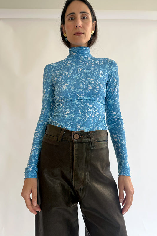 NOMIA, Shirred Long Sleeve Turtleneck, Cyan