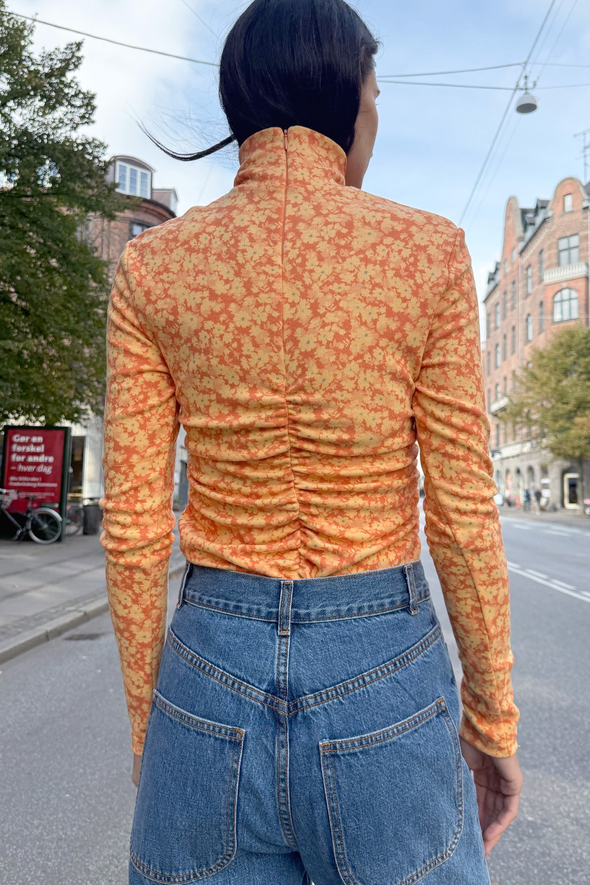 NOMIA, Shirred Long Sleeve Turtleneck, Mandarin Floral