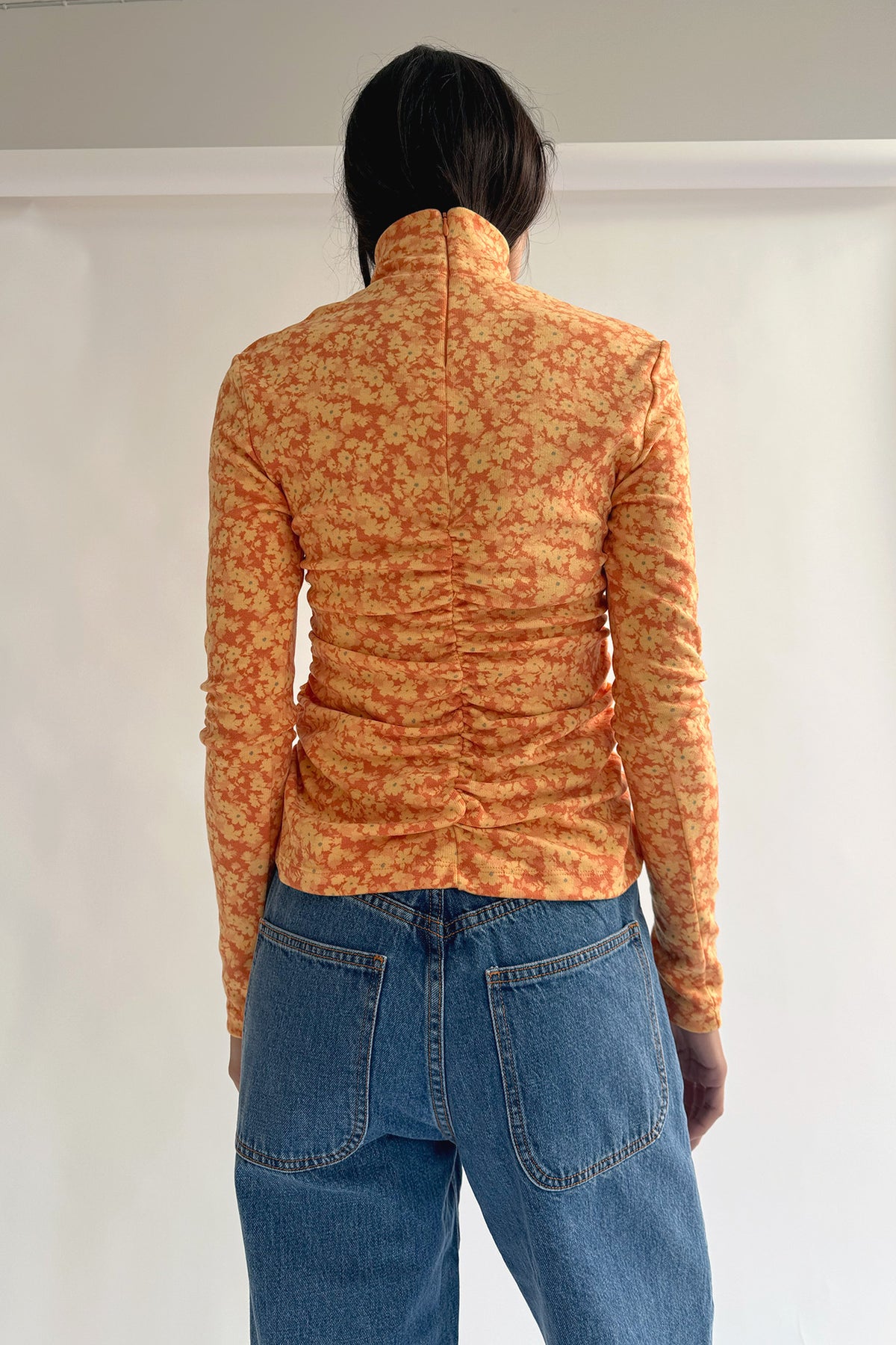 NOMIA, Shirred Long Sleeve Turtleneck, Mandarin Floral