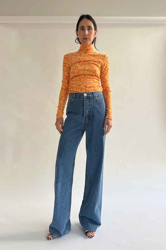 NOMIA, Shirred Long Sleeve Turtleneck, Mandarin Floral