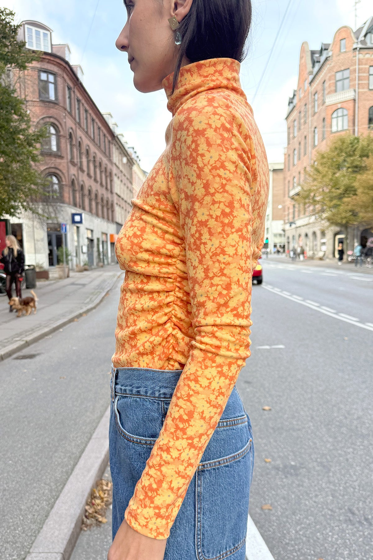 NOMIA, Shirred Long Sleeve Turtleneck, Mandarin Floral