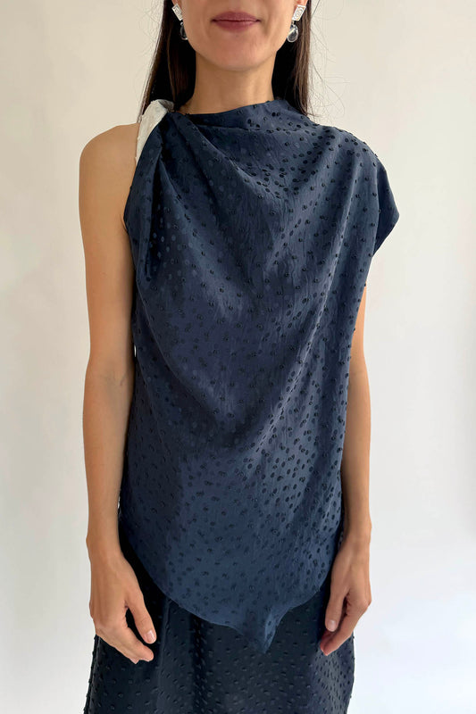 NOMIA, Twist Shoulder Top, Midnight/White