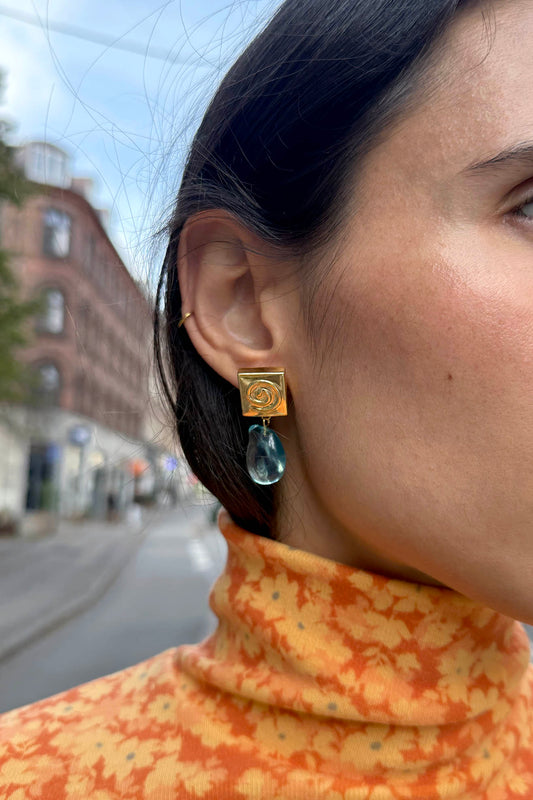 NOMIA, Spiral Drop Earrings, Gold Vermeil/Blue