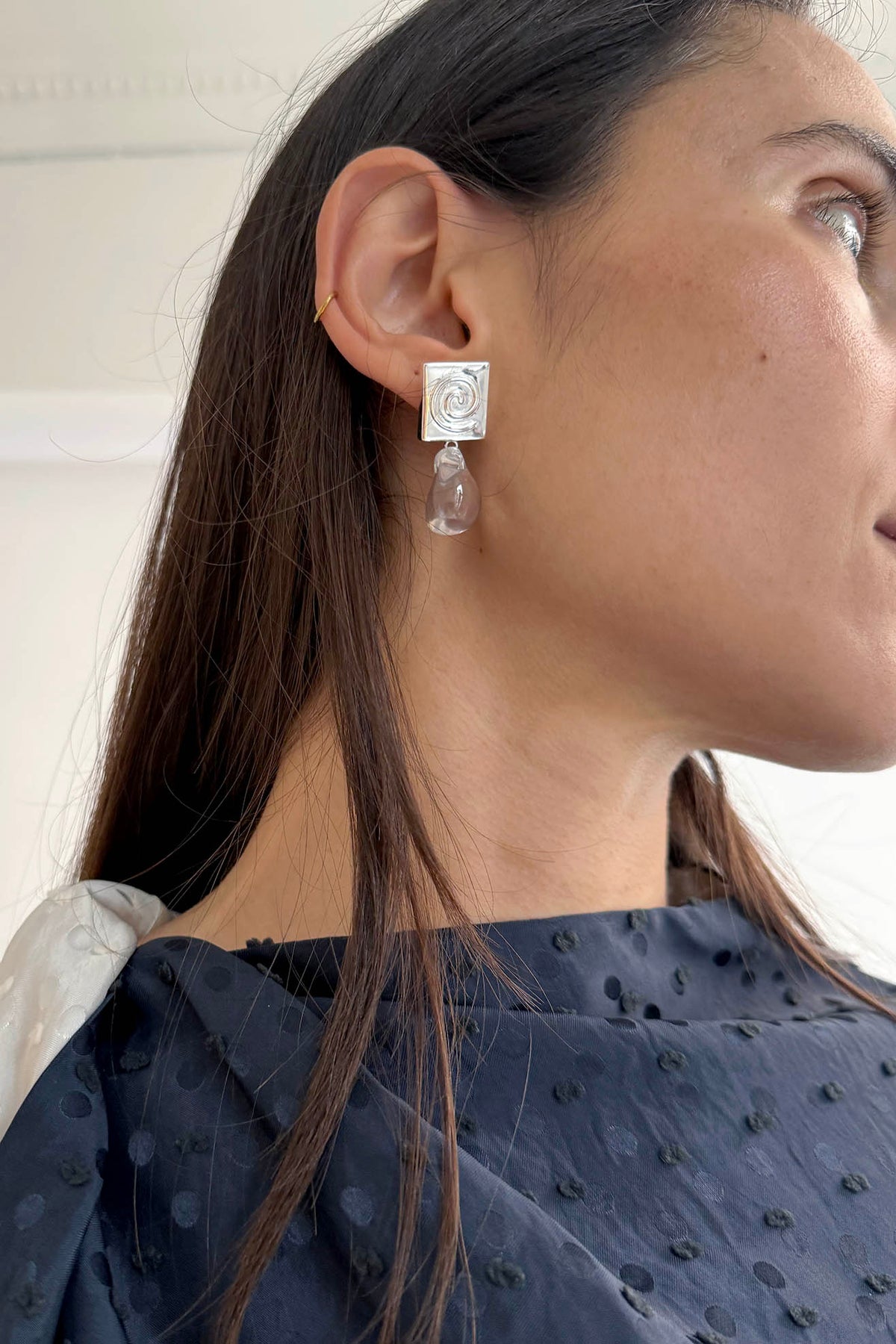 NOMIA, Spiral Drop Earrings, Sterling Silver/Clear