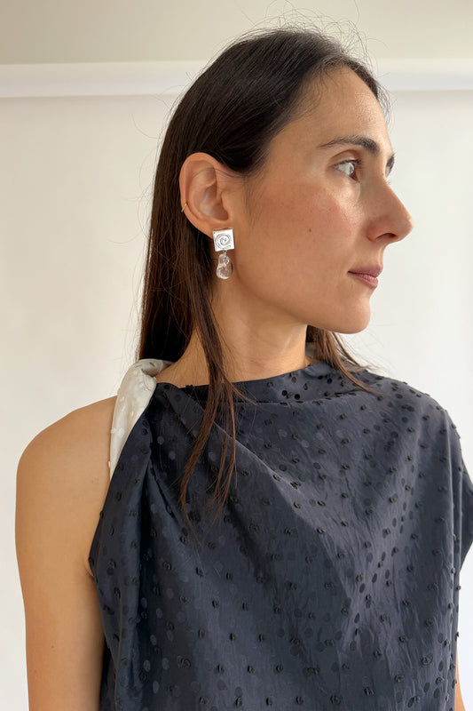 NOMIA, Spiral Drop Earrings, Sterling Silver/Clear