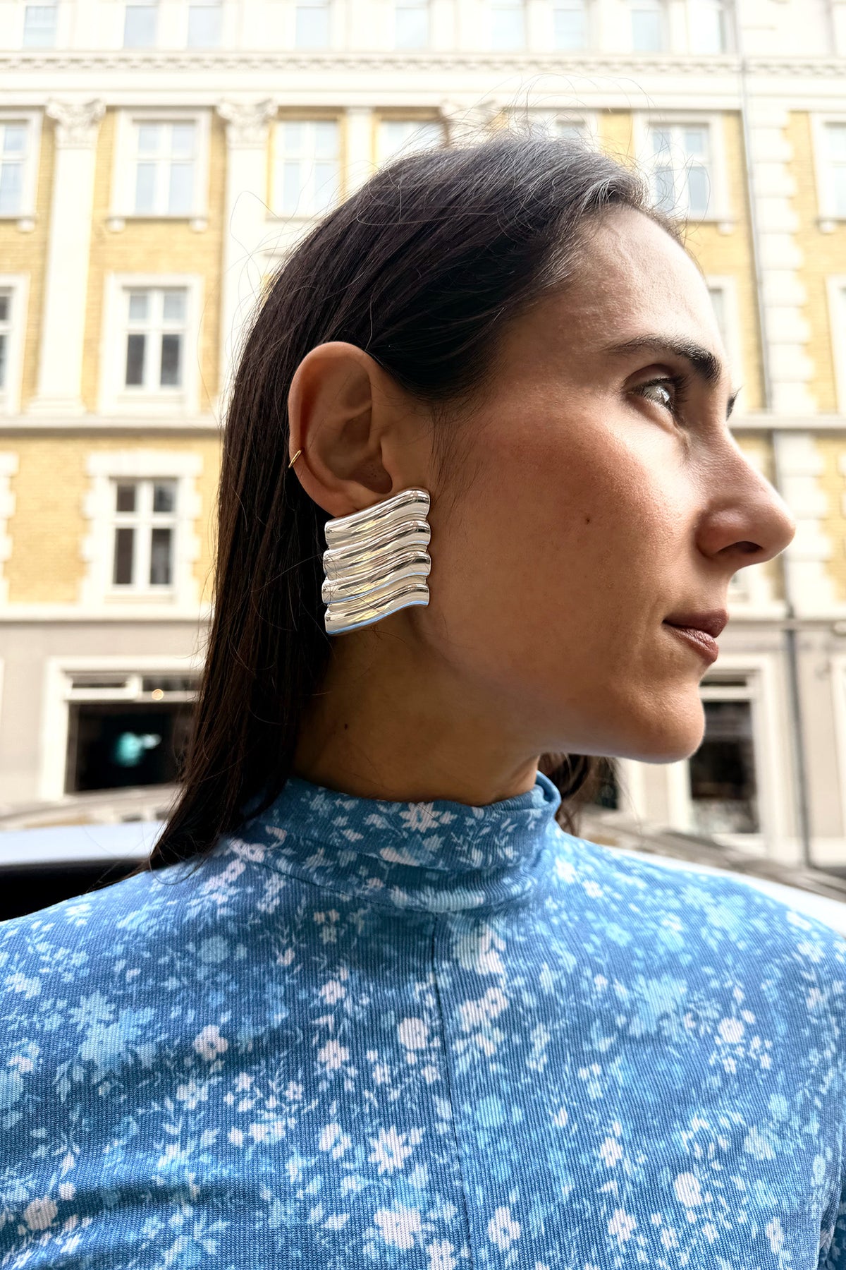 NOMIA, Ribbed Shield Earrings, Sterling Silver