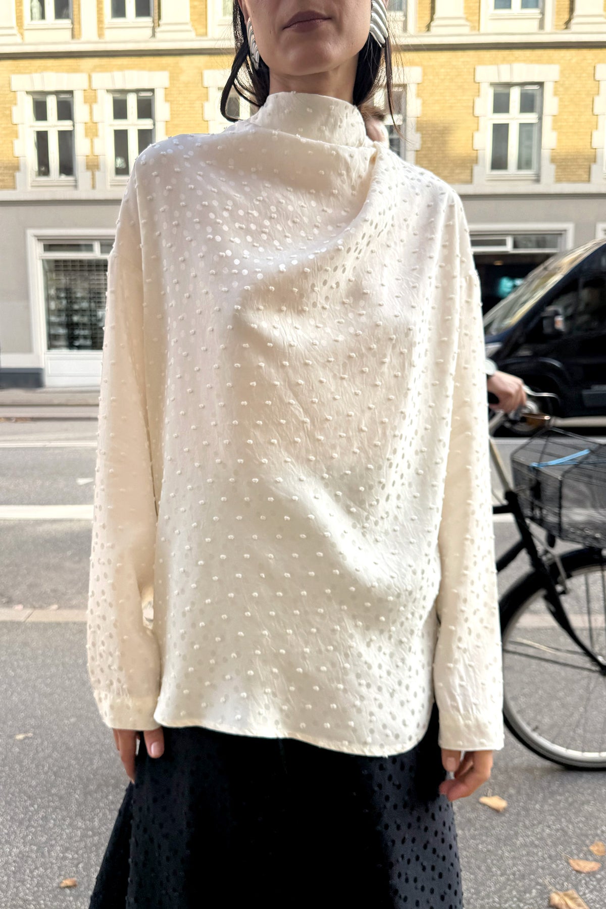 NOMIA, Asymmetric Cowl Shirt, White
