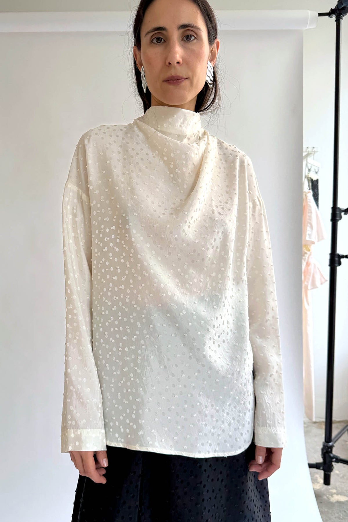 NOMIA, Asymmetric Cowl Shirt, White