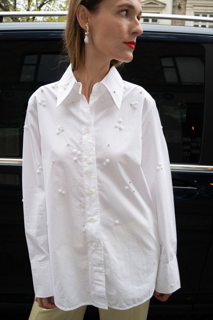 MR. LARKIN, Patty Beaded Shirt, Off White