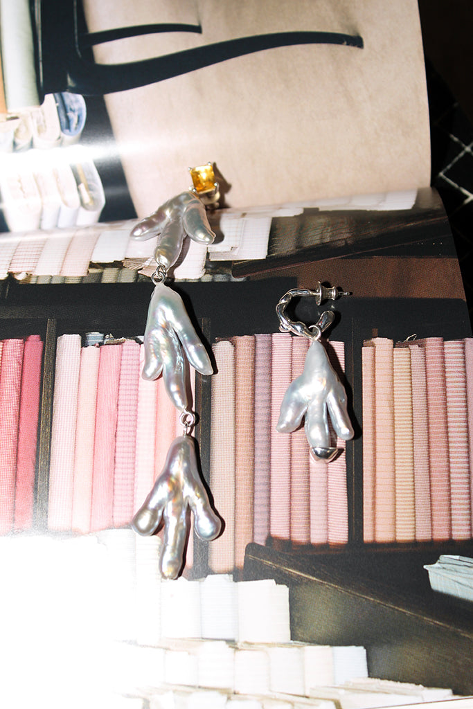 FARIS, Paw Drops Earrings, Gold Plate Bronze/ Topaz