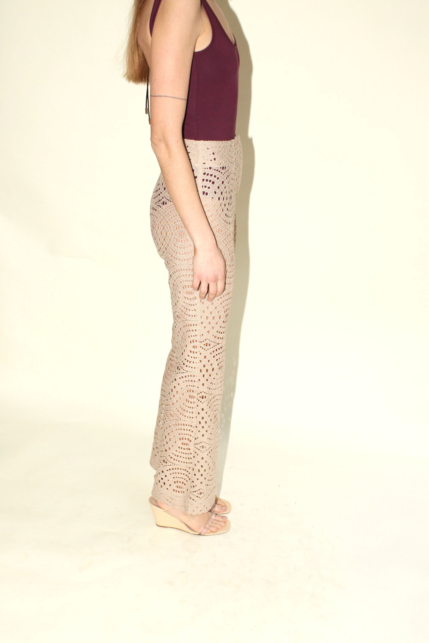 MR. LARKIN, Annie Lace Pant, Geometric Lace, Taupe